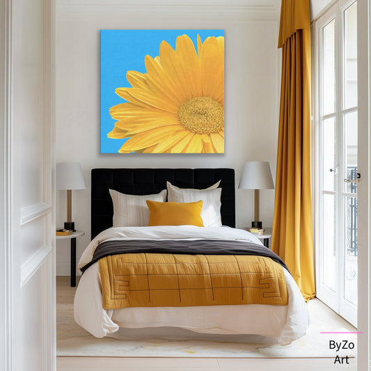 Vibrant Daisy on Blue - Wrapped Canvas by ByZo Art Photography teelaunch