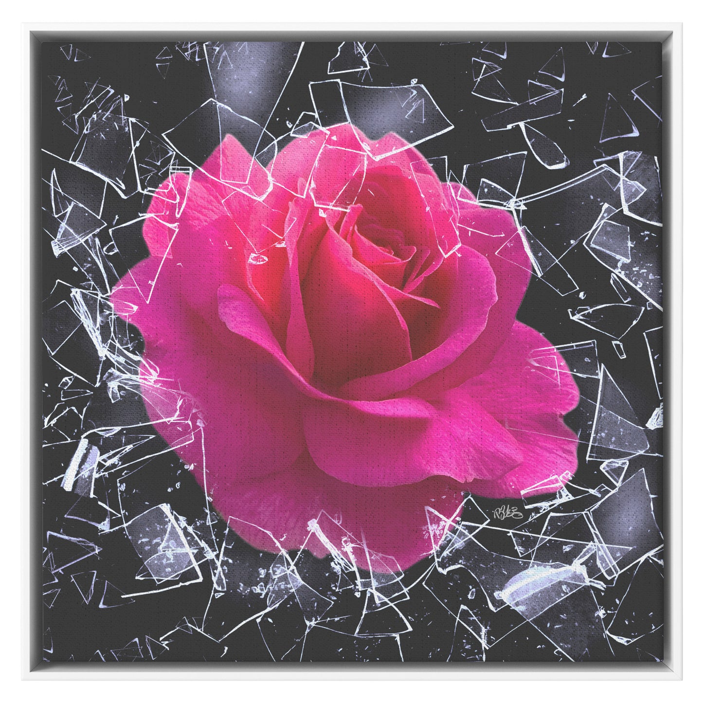 Square Framed Canvas - "You Can't Stop Me" Breaking Free Rose Shatters Ice teelaunch
