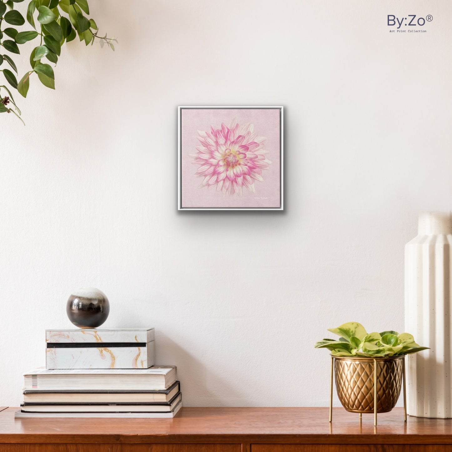 Pink Dahlia on Millennial Pink Giclee Print Wall Art on Floating Framed Canvas Fine Art Photography By:Zo® - By:Zo