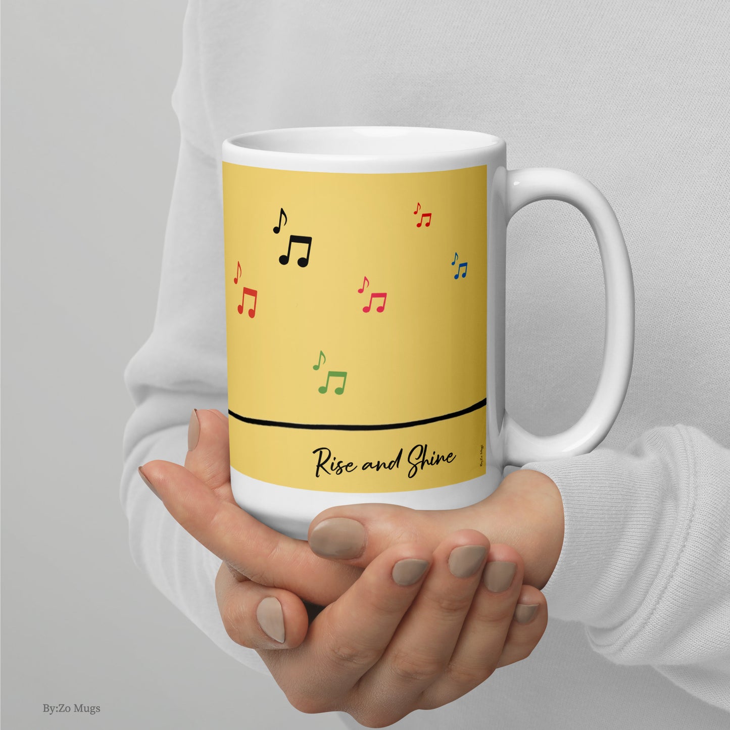 Singing Bird On A Wire Rise and Shine White Ceramic Mug - By:Zo
