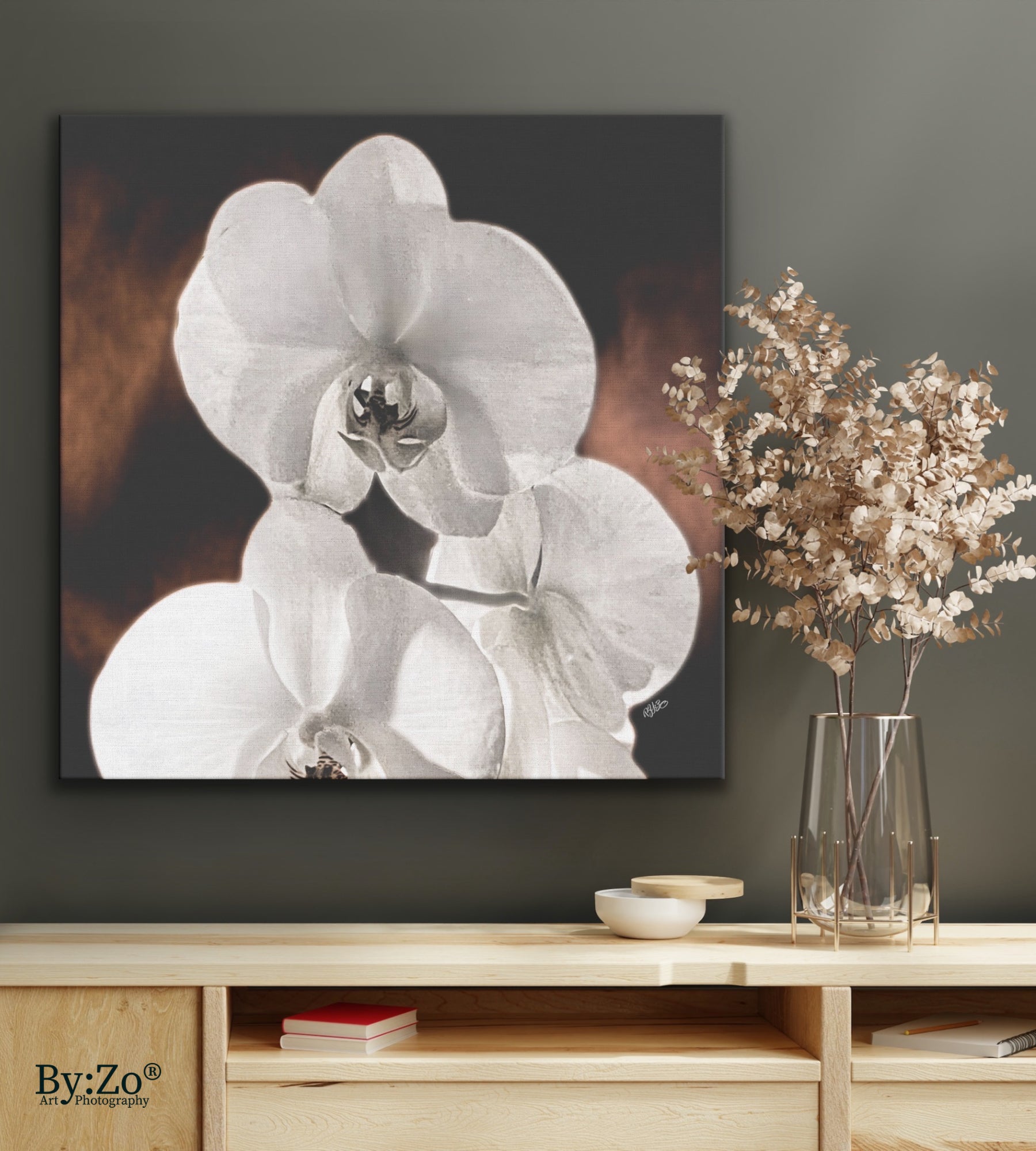 "Orchid Drama" Black Background Gold Splashed - By:Zo