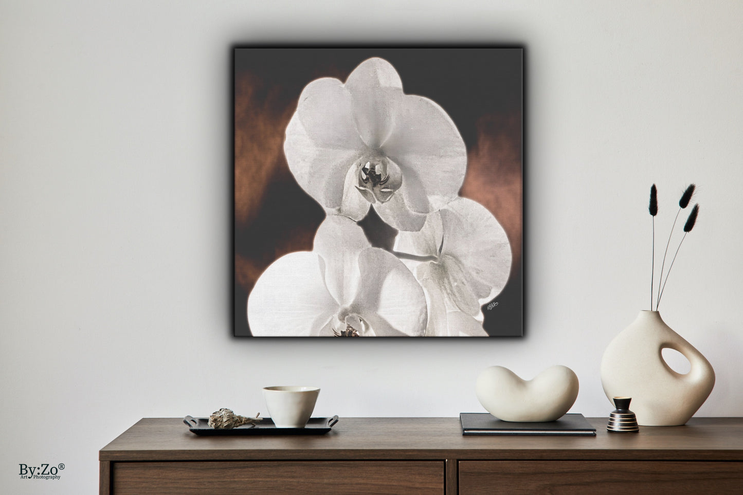 "Orchid Drama" Black Background Gold Splashed - By:Zo