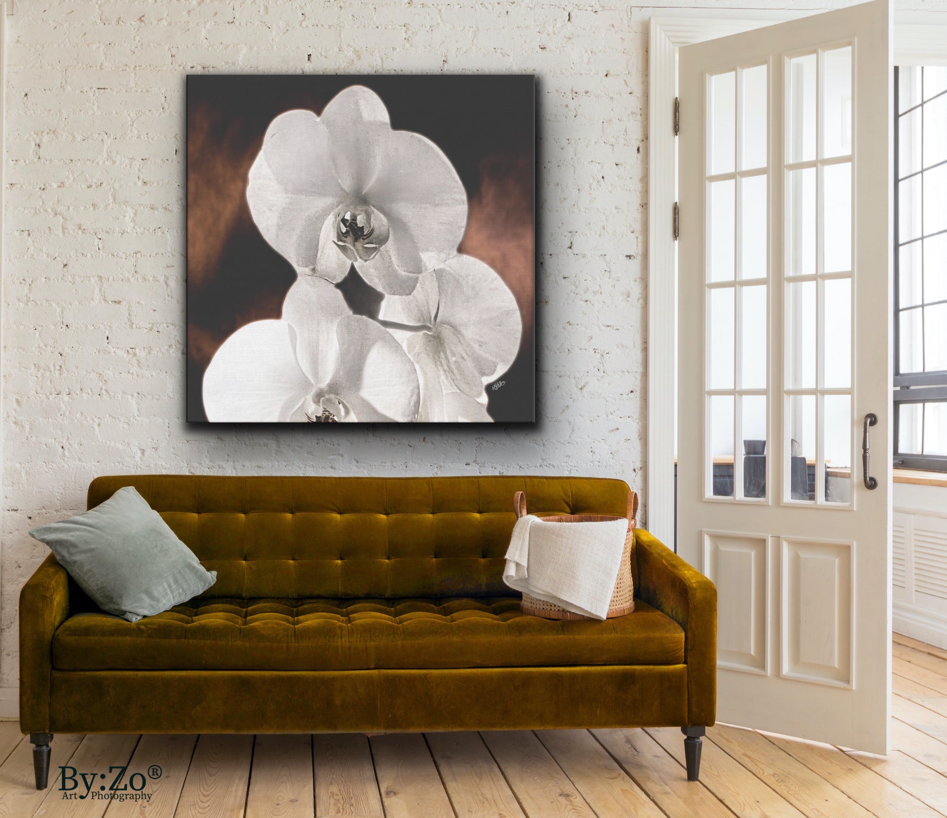 "Orchid Drama" Black Background Gold Splashed - By:Zo