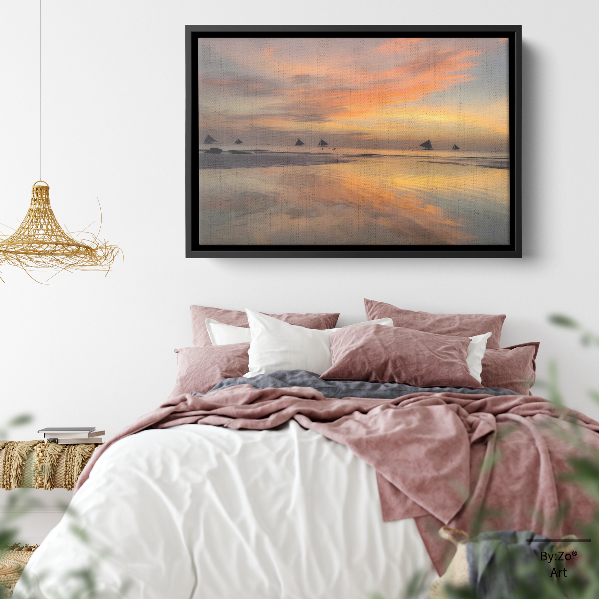 Sunset Sails: Boracay's Golden Hour Magic, Fine Art Photography Framed Canvas teelaunch By:Zo®