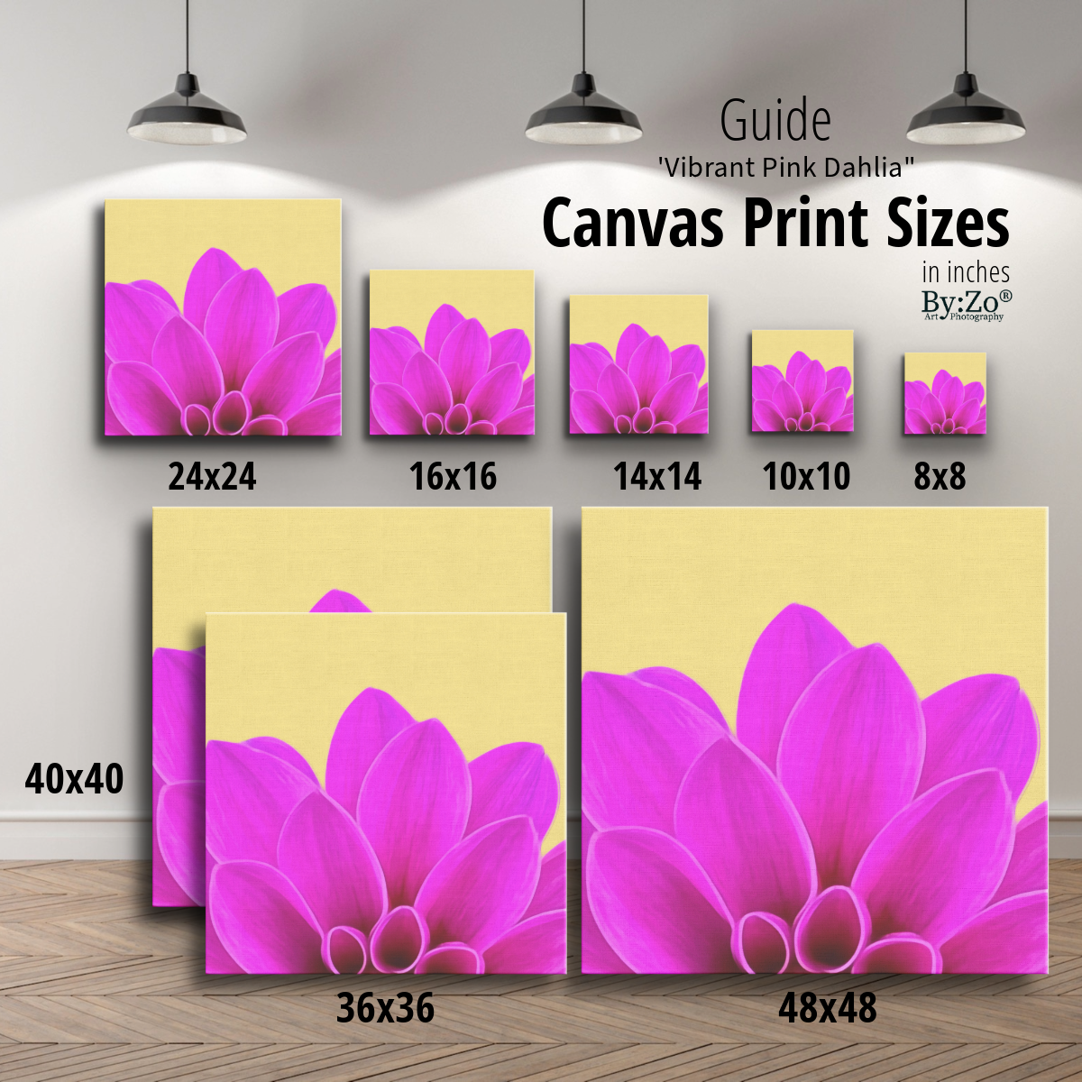 Wrapped Canvas "Vibrant Pink Dahlia Petals on Yellow" ByZo Art Photography teelaunch By:Zo