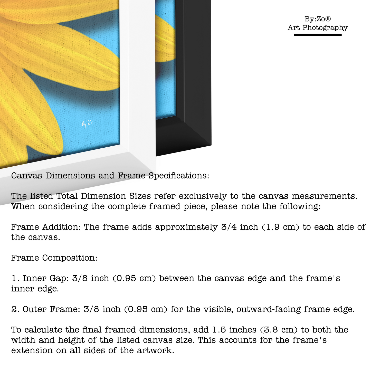 Square Framed Canvas - Sunflower Close-Up on Blue Original ByZo Art teelaunch