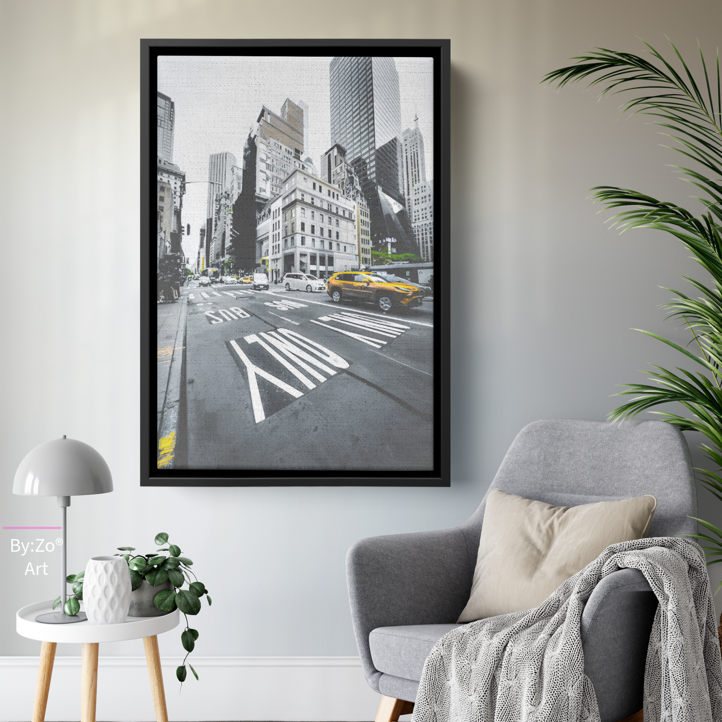 Floater Framed Canvas/New York City Bus Lane Only teelaunch By:Zo®
