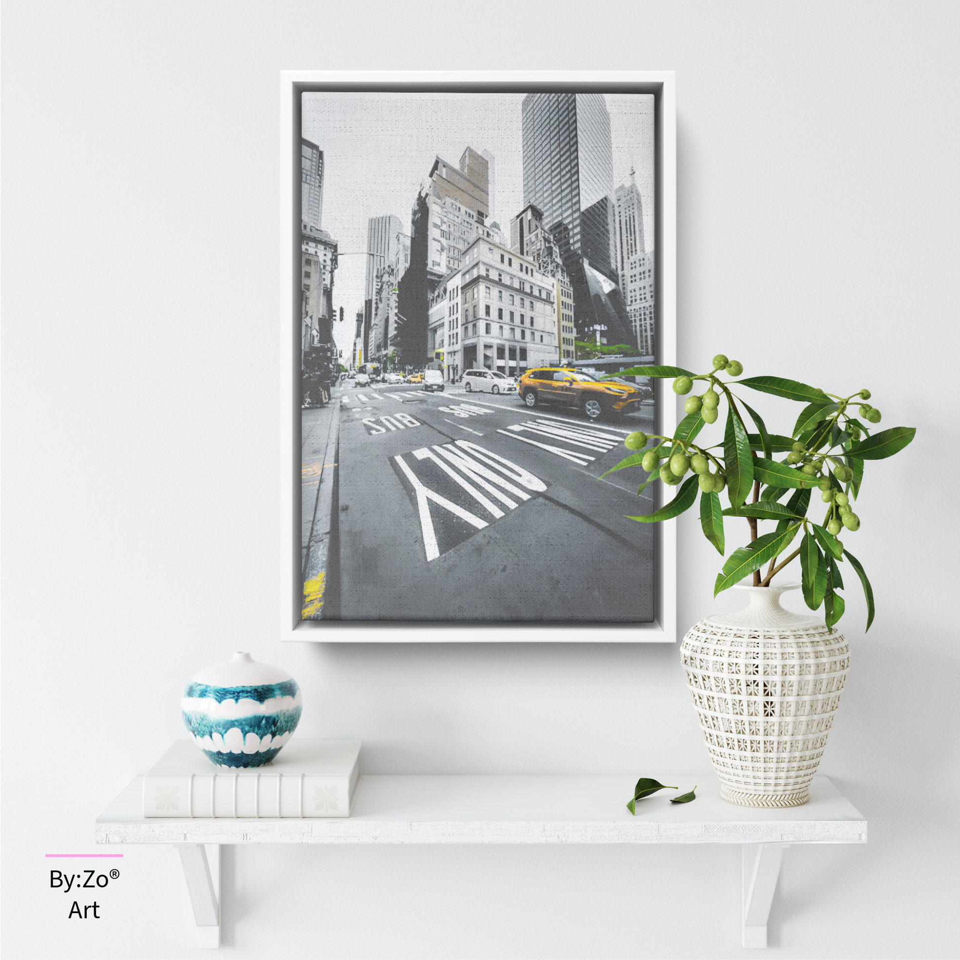 Floater Framed Canvas/New York City Bus Lane Only teelaunch By:Zo®