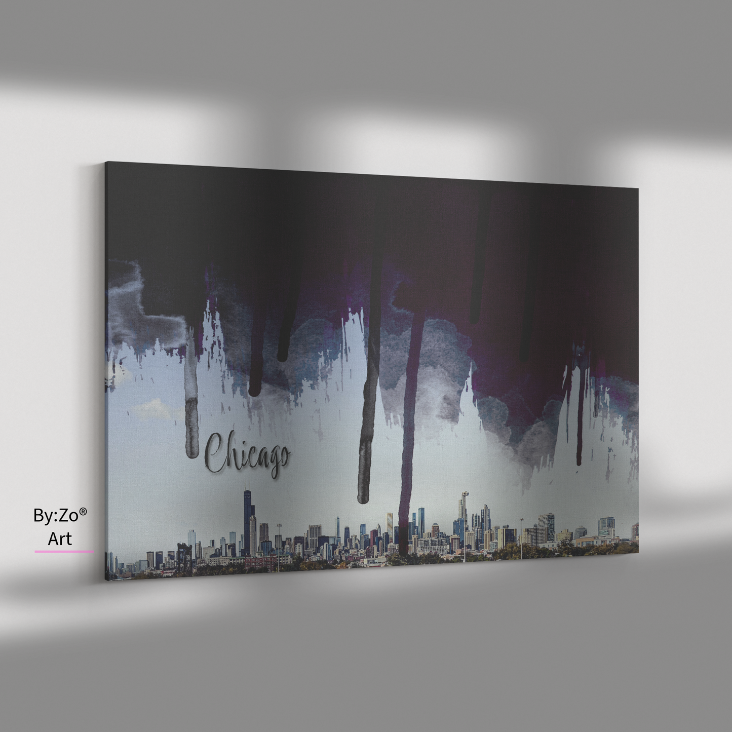 Wrapped Canvas, Original Photography of Chicago Skyline with Digital Brushstrokes teelaunch