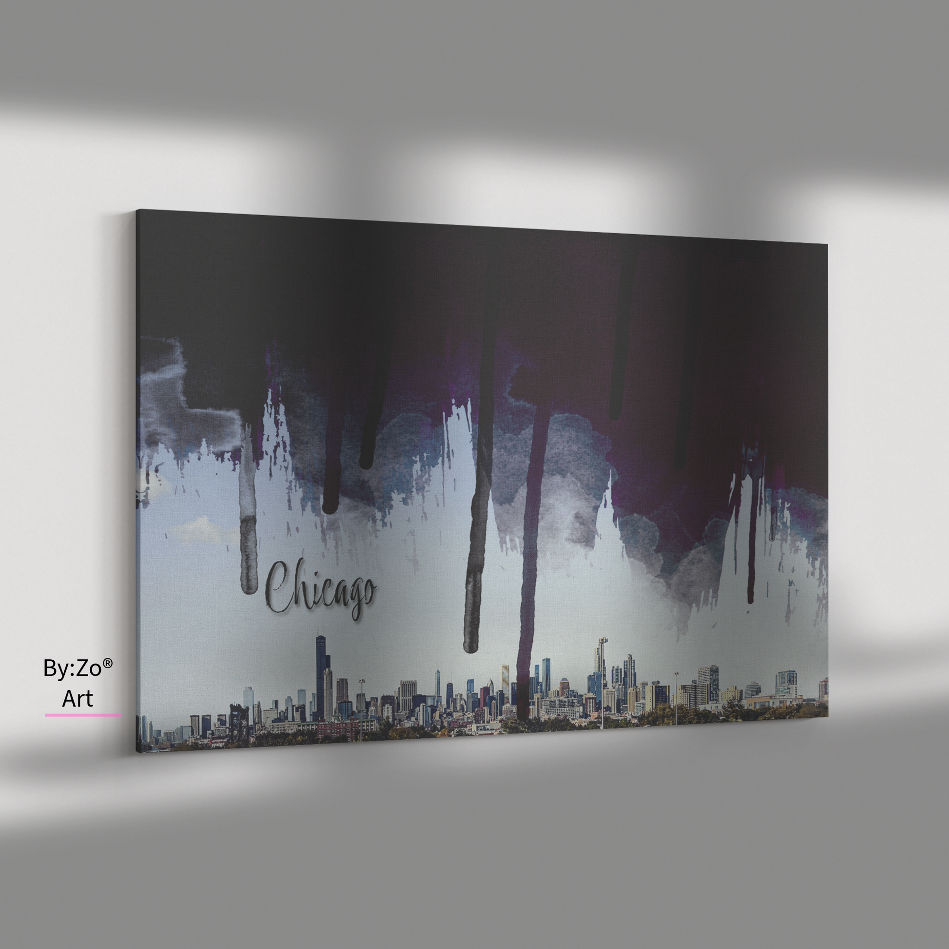 Wrapped Canvas, Original Photography of Chicago Skyline with Digital Brushstrokes teelaunch