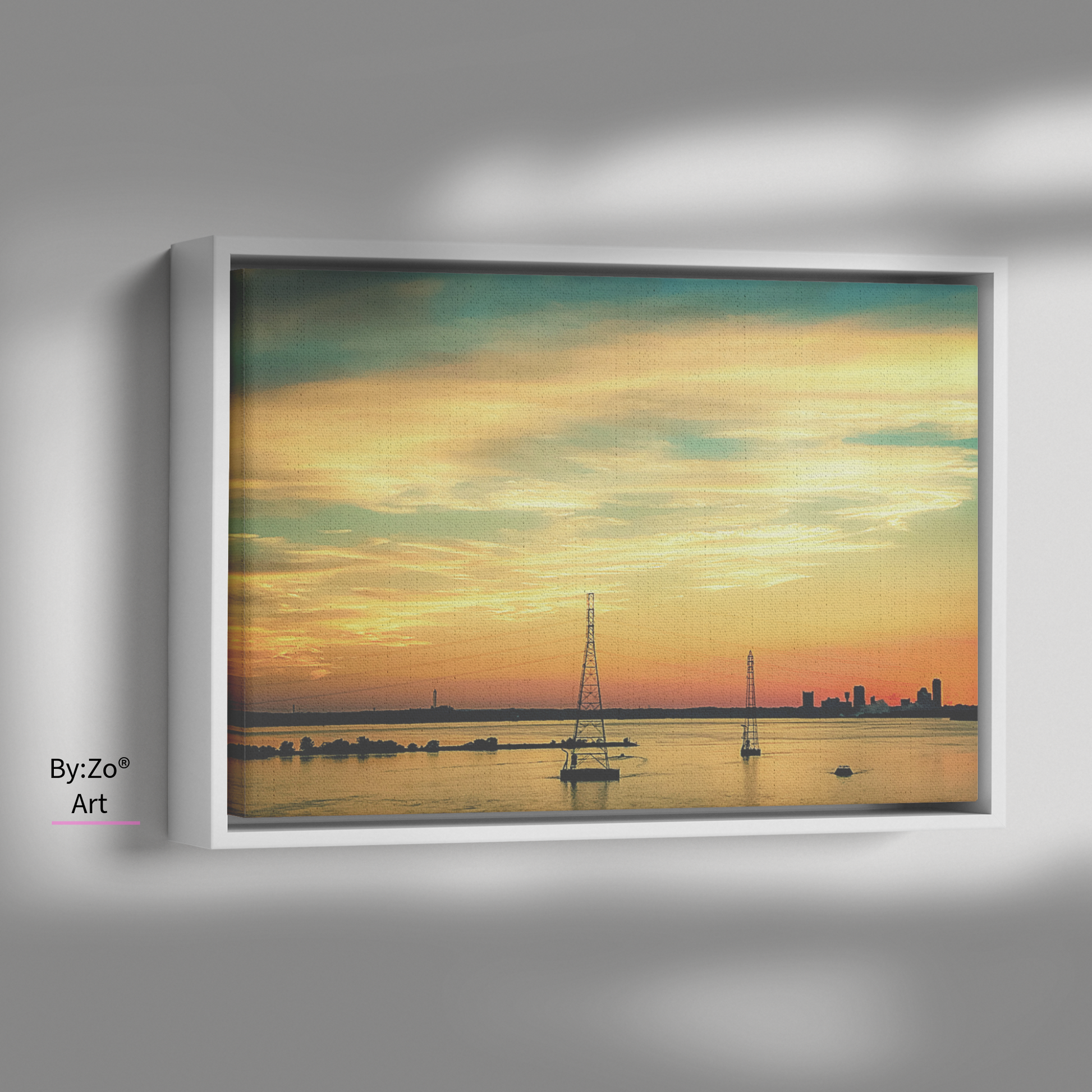 Floater Framed Canvas "August Farewell: A Painted Sky's Promise" by Maria Desnoyers teelaunch