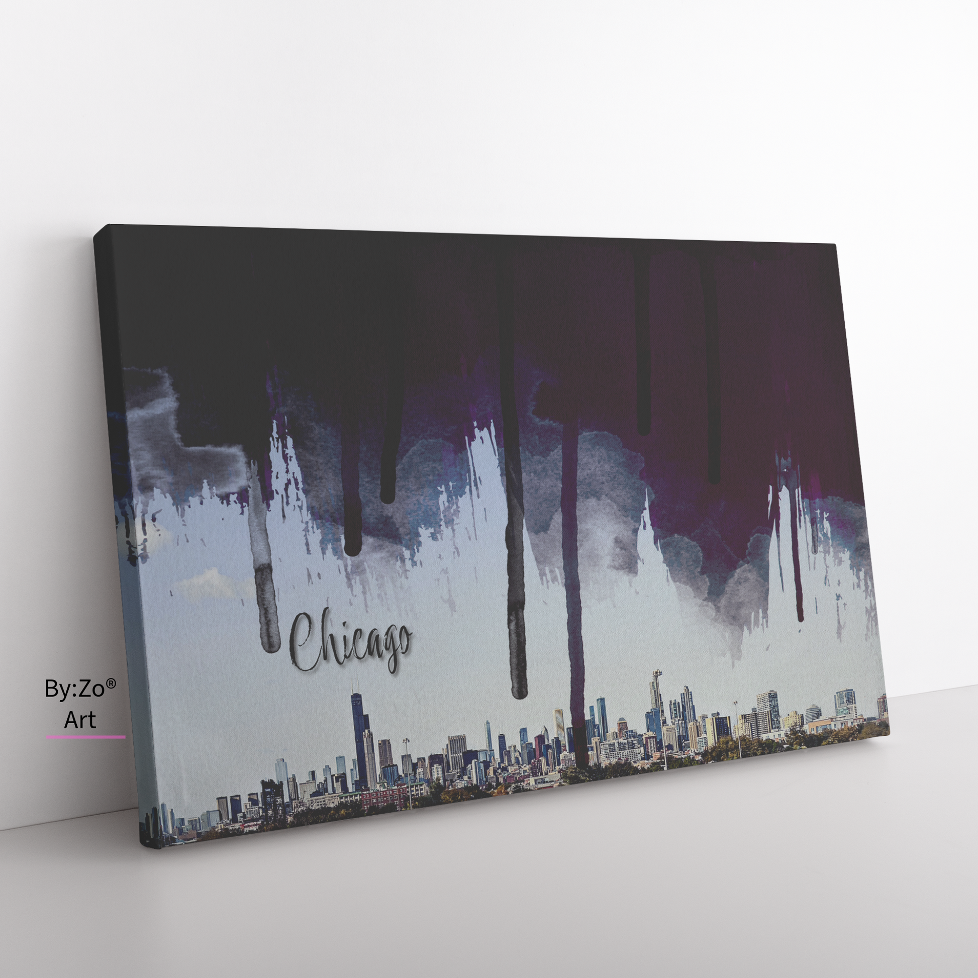 Wrapped Canvas, Original Photography of Chicago Skyline with Digital Brushstrokes teelaunch