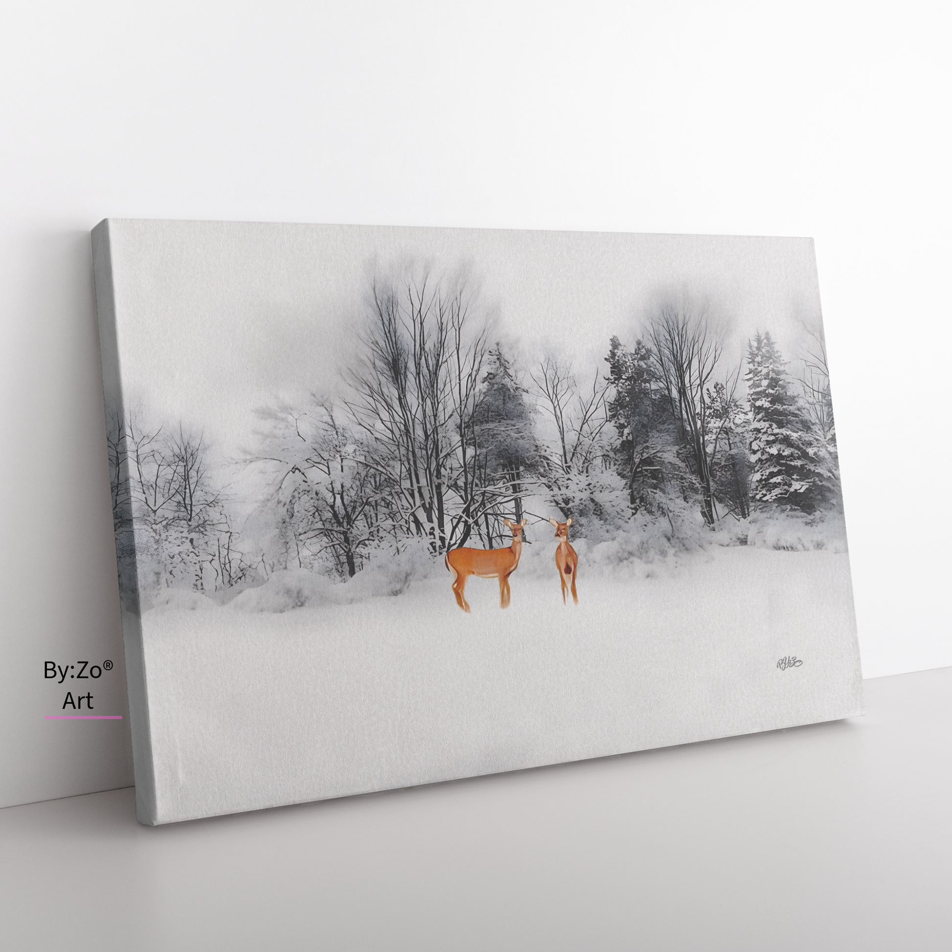 Wrapped Canvas, Deers on Snow Art Photography By:Zo® Art