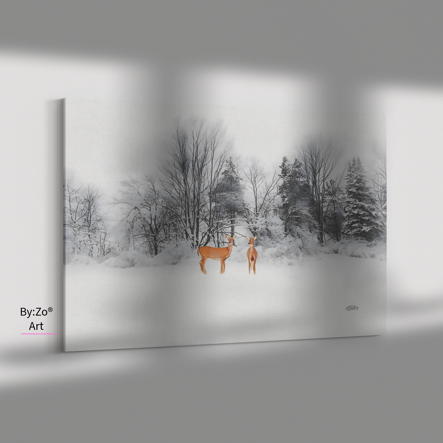 Wrapped Canvas, Deers on Snow Art Photography By:Zo® Art