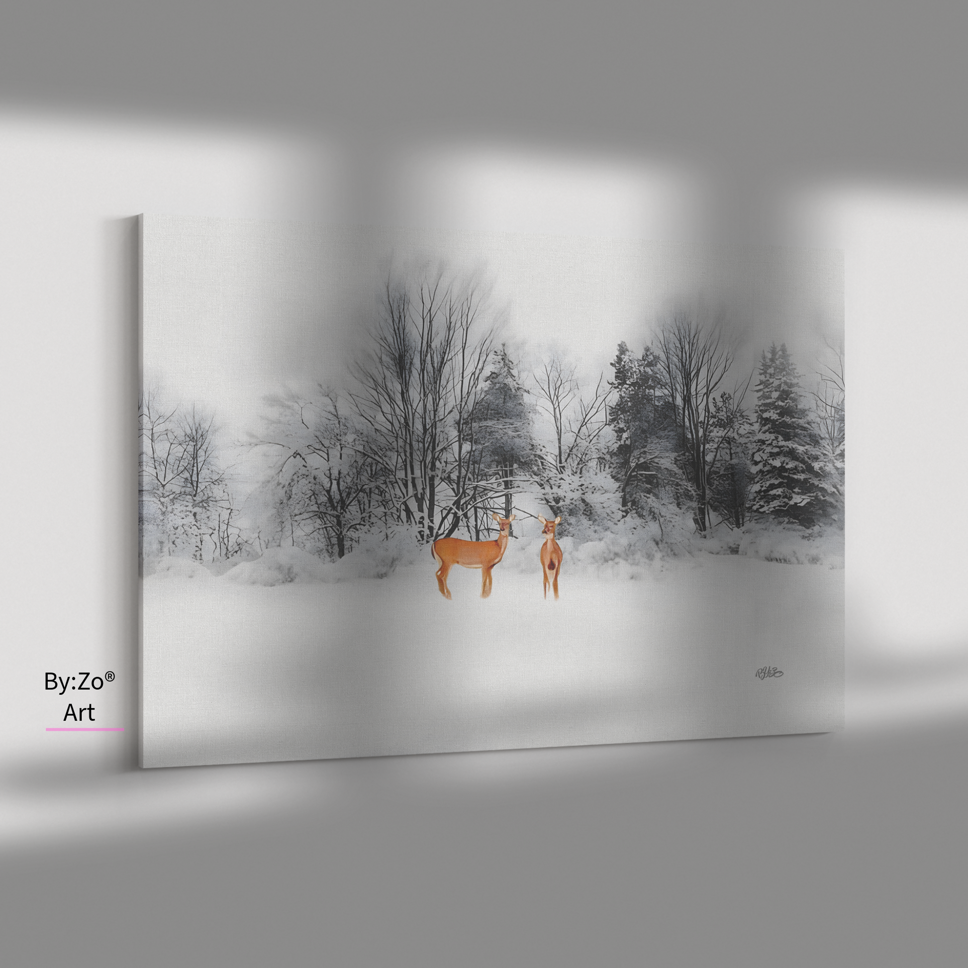 Wrapped Canvas, Deers on Snow Art Photography By:Zo® Art