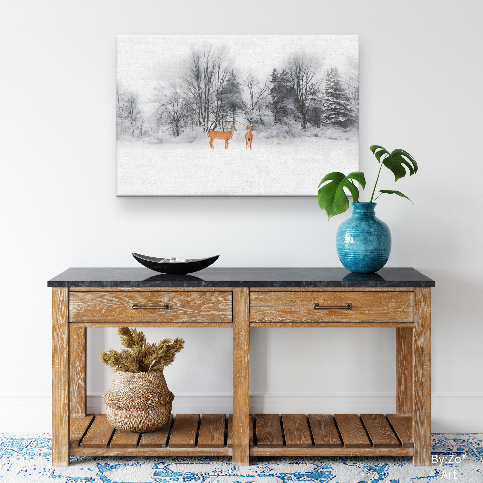 Wrapped Canvas, Deers on Snow Art Photography By:Zo® Art