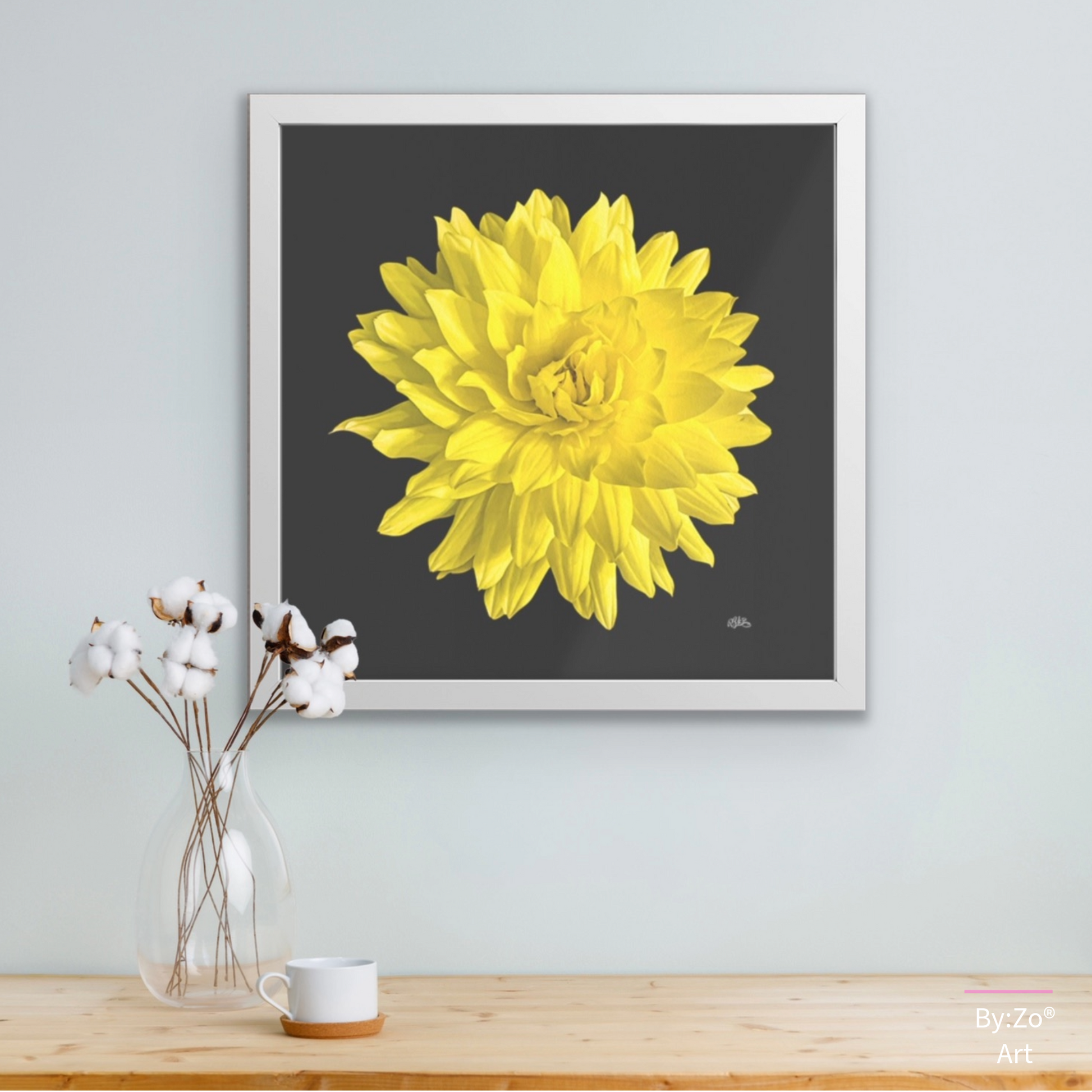 Framed Archival Semi-Gloss Paper, "Dahlia Flower on Black" Original Fine Art Photography teelaunch