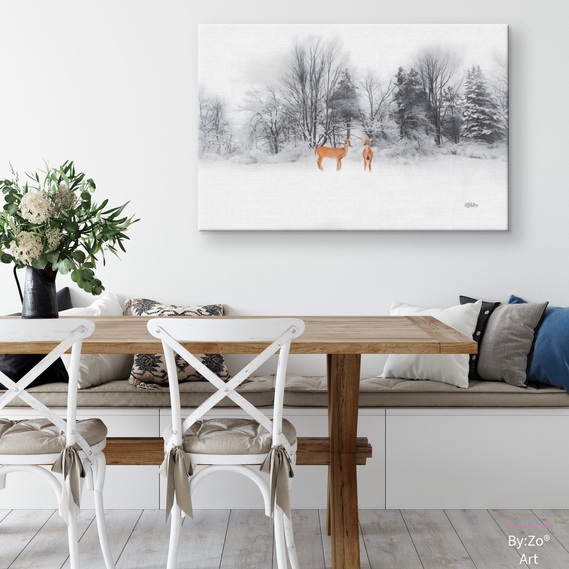 Wrapped Canvas, Deers on Snow Art Photography By:Zo® Art