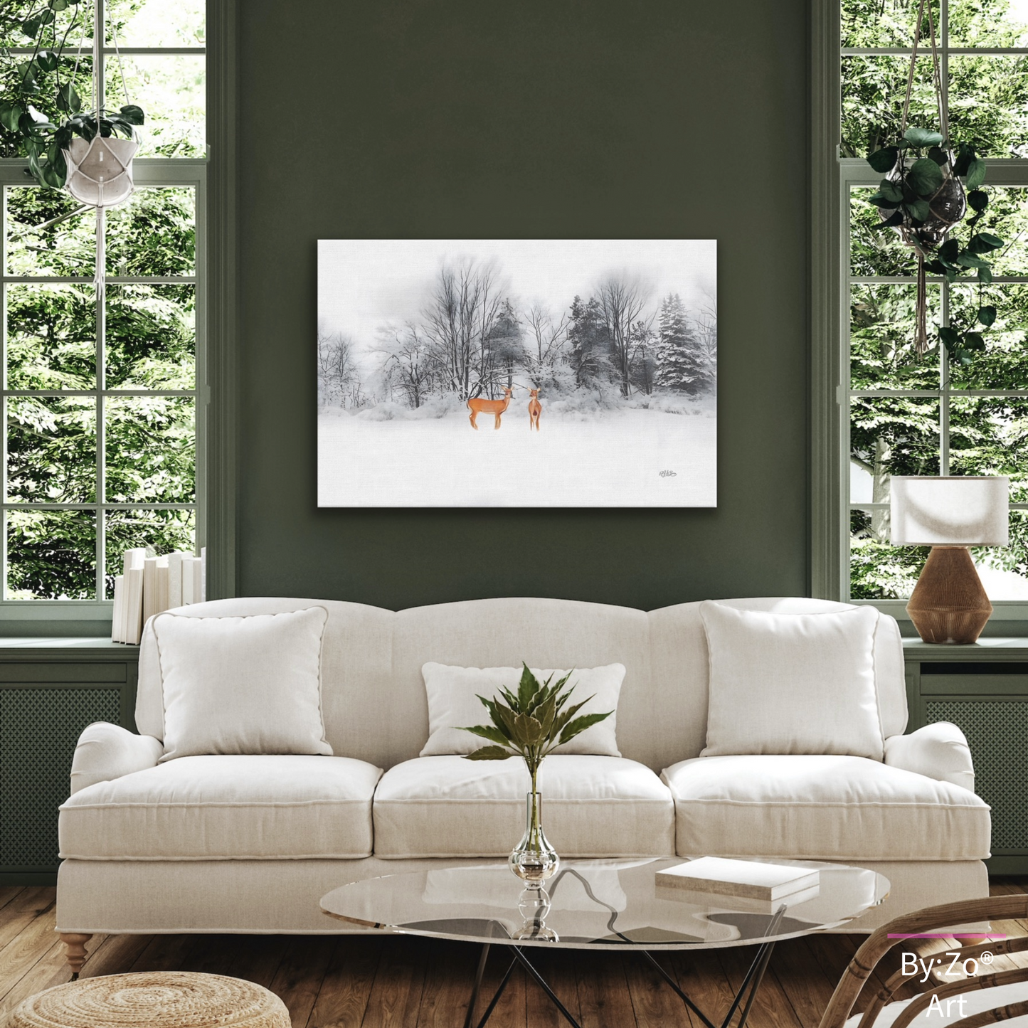 Wrapped Canvas, Deers on Snow Art Photography By:Zo® Art
