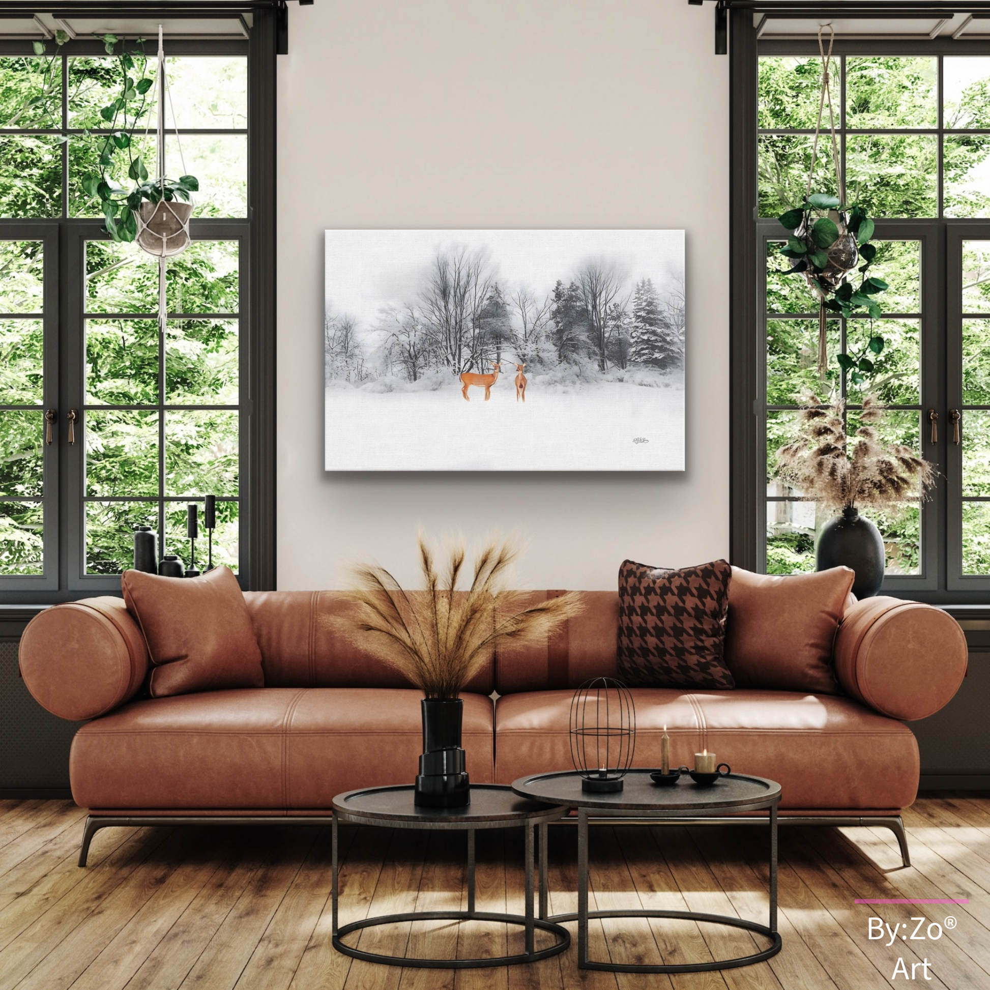 Wrapped Canvas, Deers on Snow Art Photography By:Zo® Art
