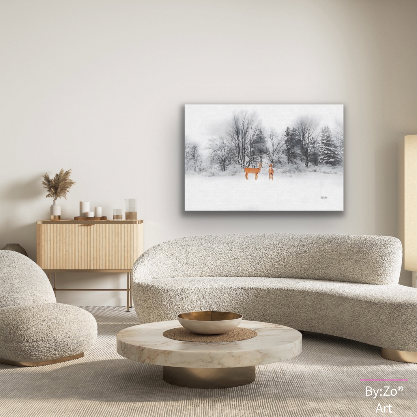 Wrapped Canvas, Deers on Snow Art Photography By:Zo® Art