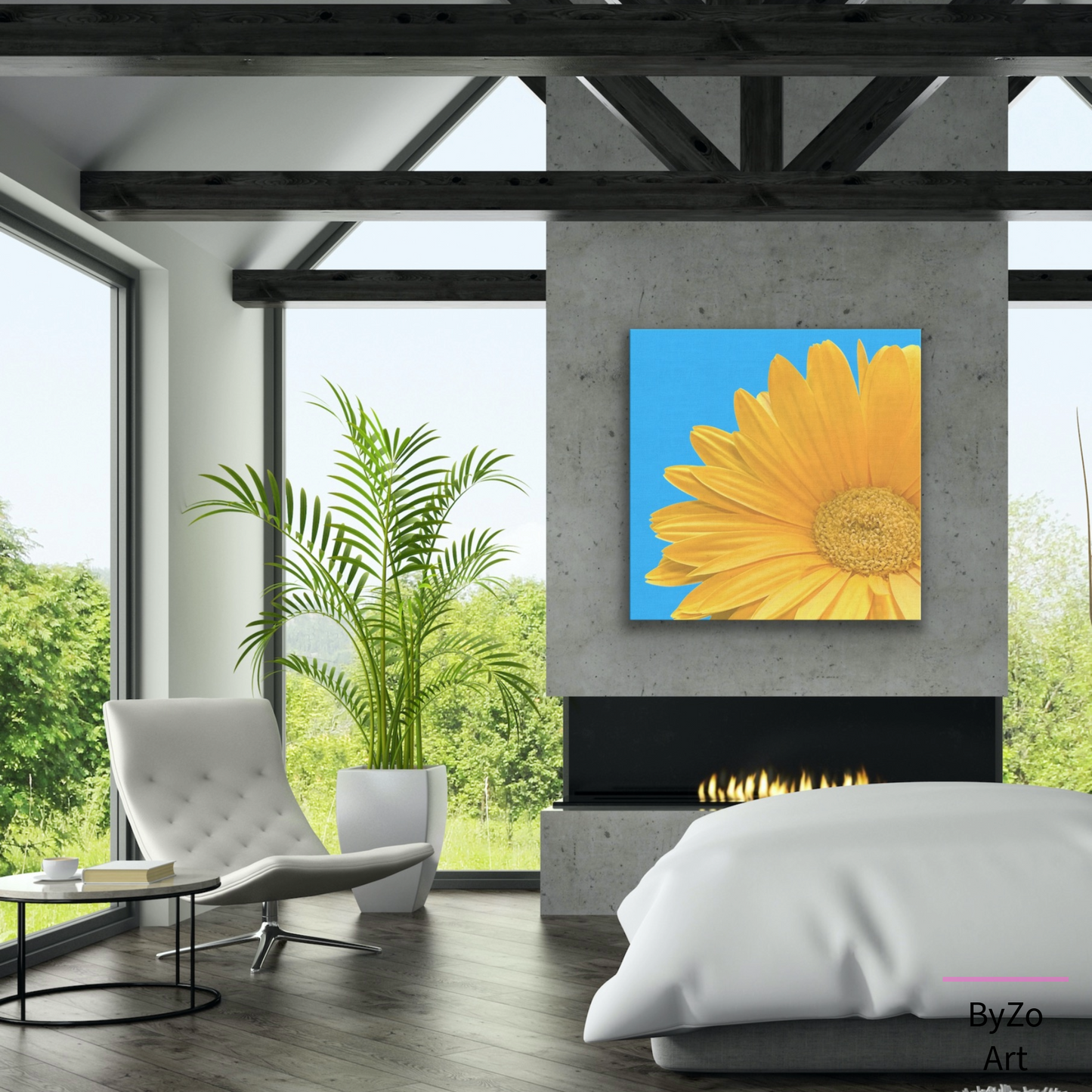 Vibrant Daisy on Blue - Wrapped Canvas by ByZo Art Photography teelaunch