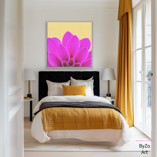Wrapped Canvas "Vibrant Pink Dahlia on Yellow" ByZo Art Photography teelaunch