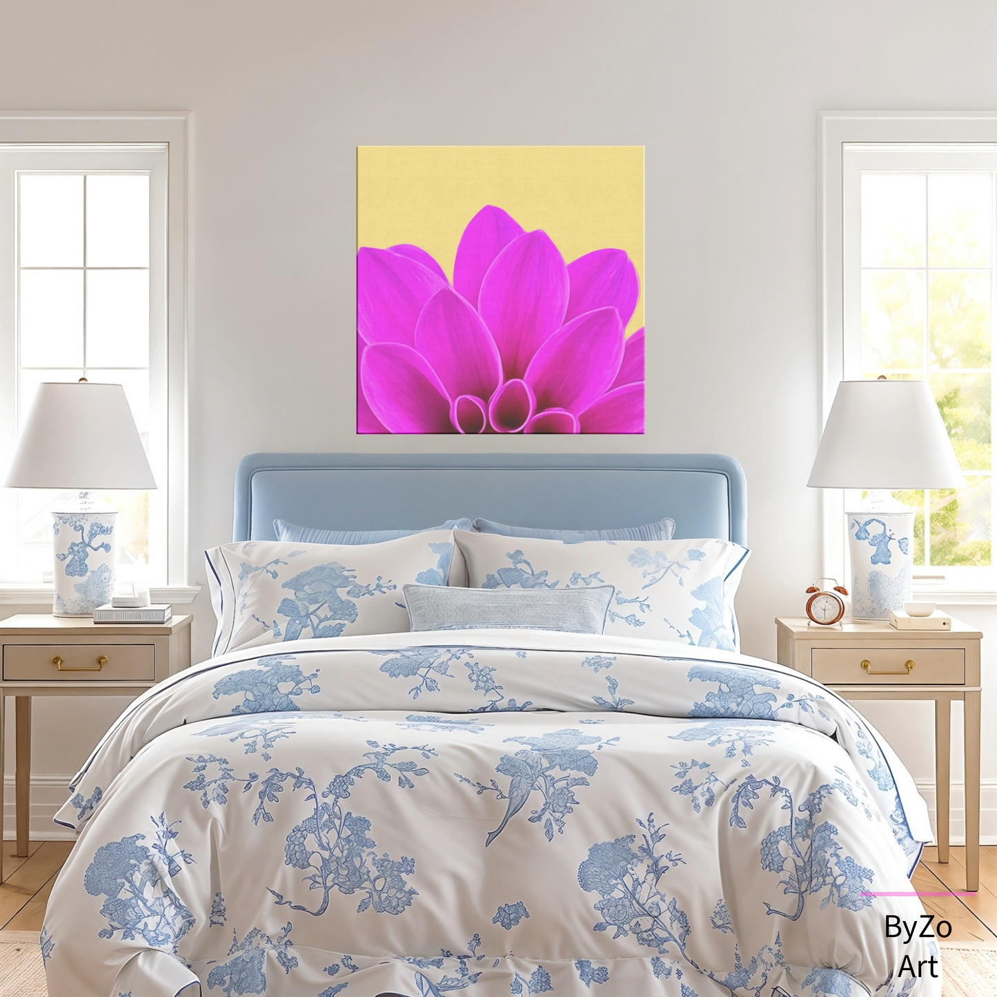 Wrapped Canvas "Vibrant Pink Dahlia on Yellow" ByZo Art Photography teelaunch