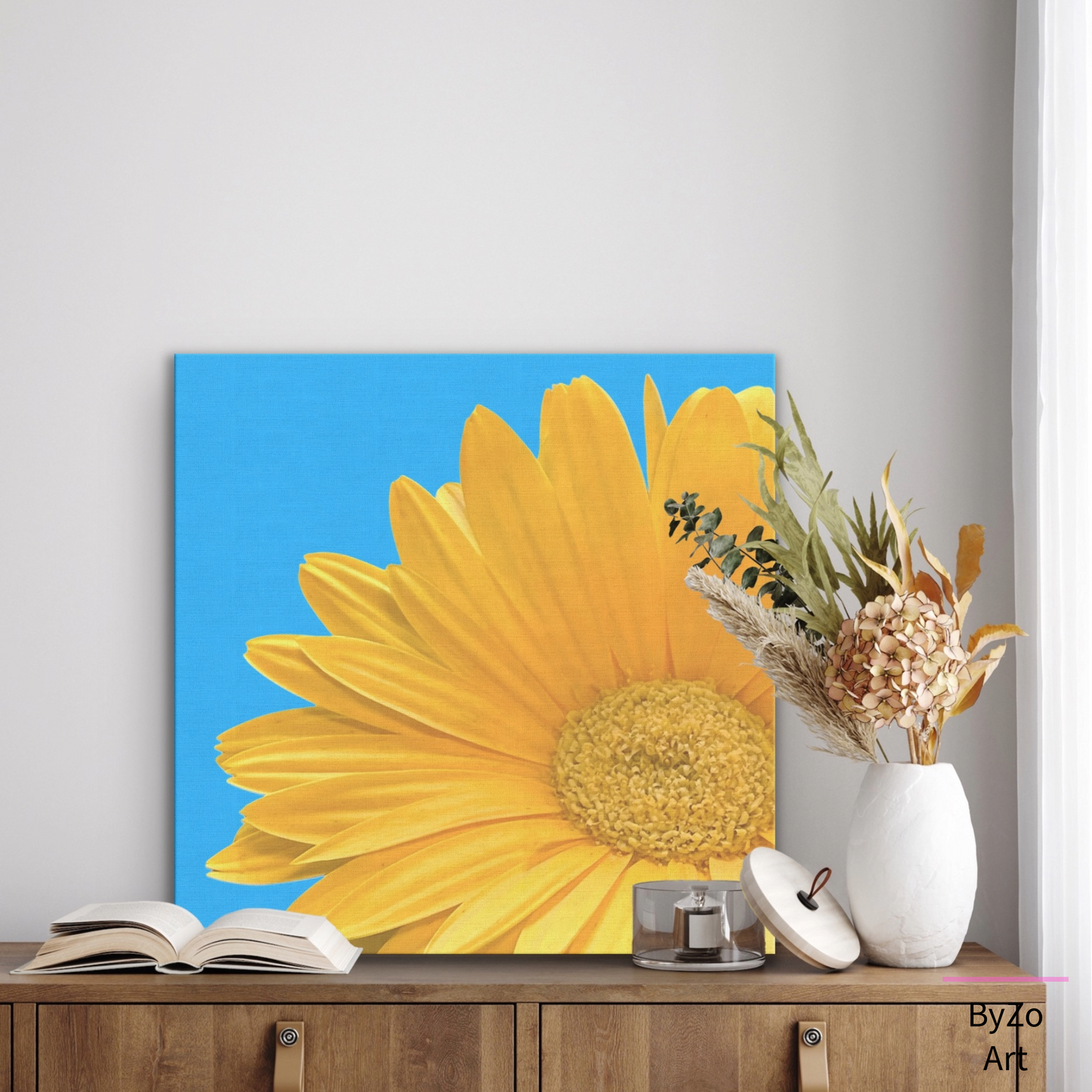 Vibrant Daisy on Blue - Wrapped Canvas by ByZo Art Photography teelaunch