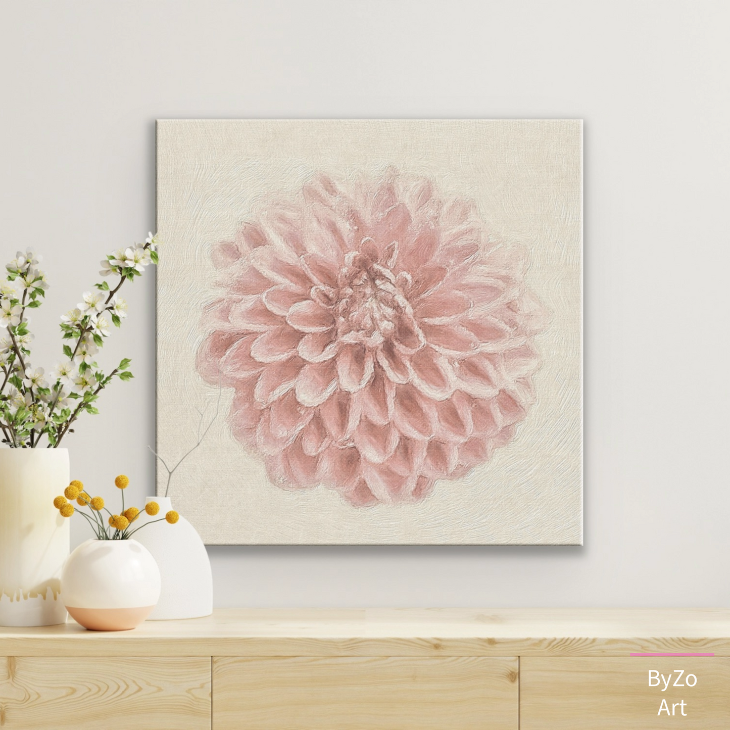 Wrapped Canvas "Pastel Pink Dahlia Flower " Original Photography teelaunch By:Zo