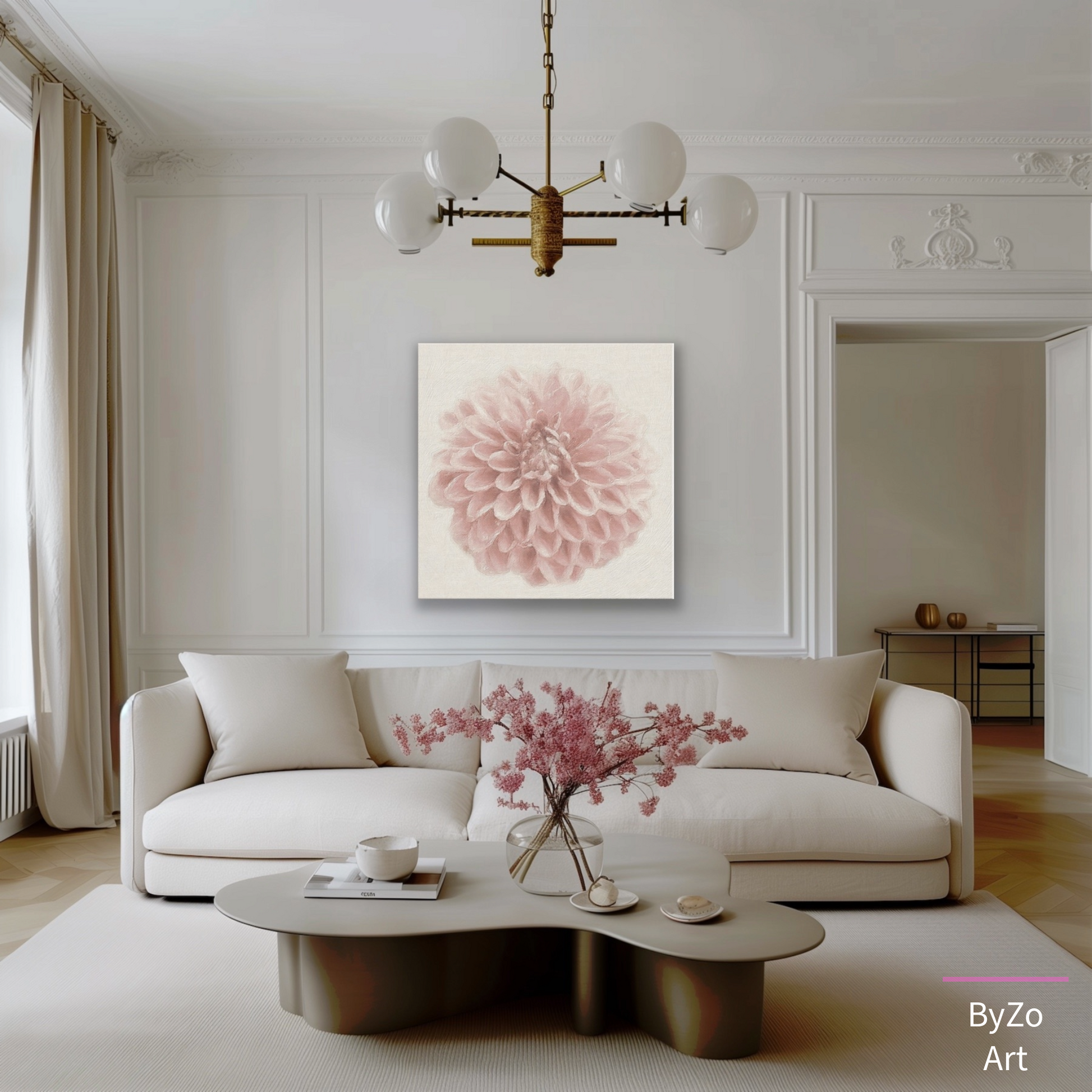 Whisper Pink Dahlia Wrapped Canvas Art Photography teelaunch