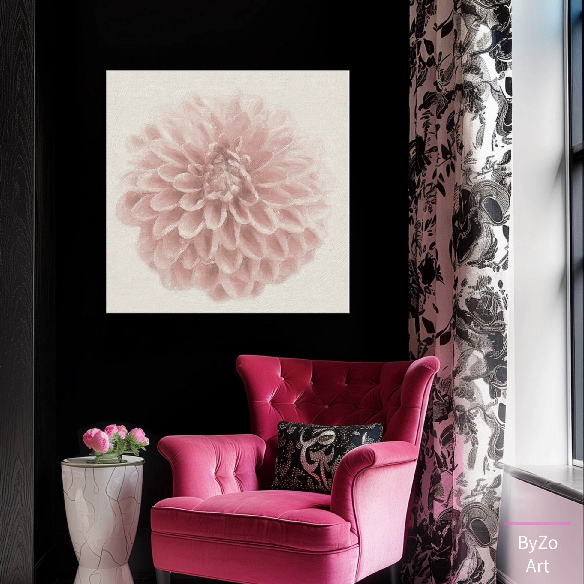 Whisper Pink Dahlia Wrapped Canvas Art Photography teelaunch