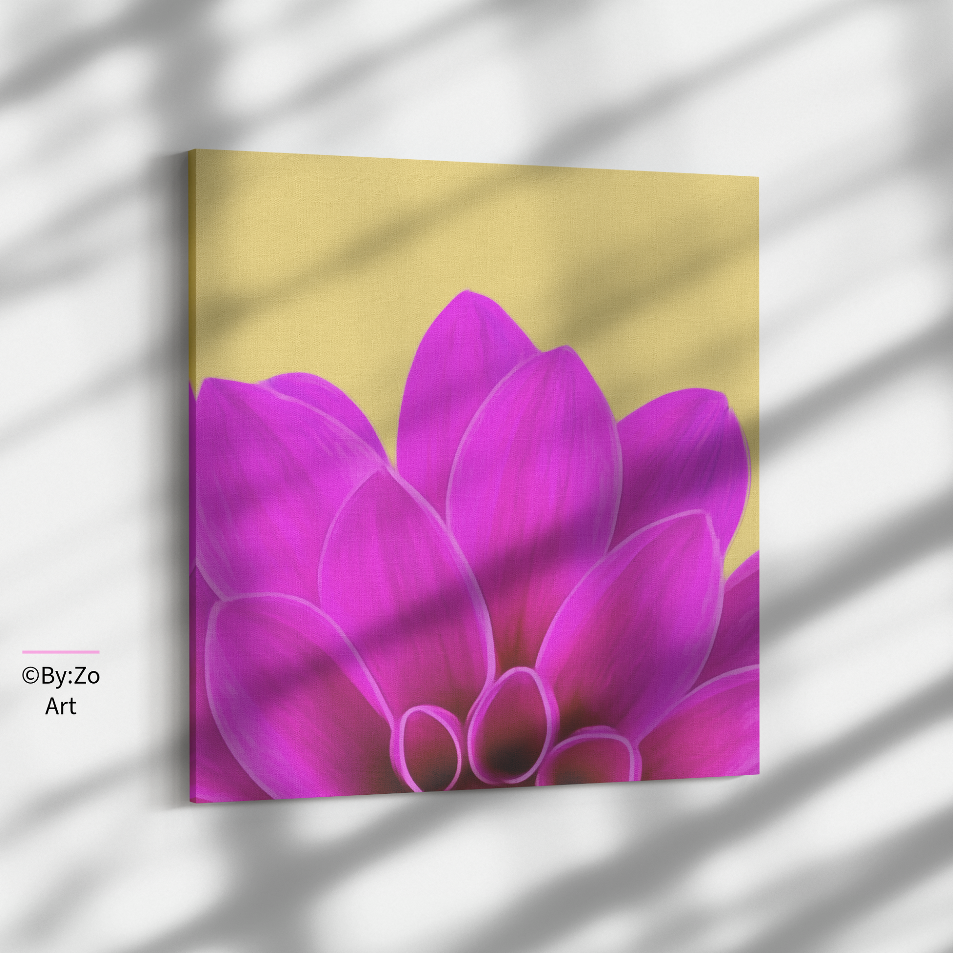Wrapped Canvas "Vibrant Pink Dahlia on Yellow" ByZo Art Photography teelaunch