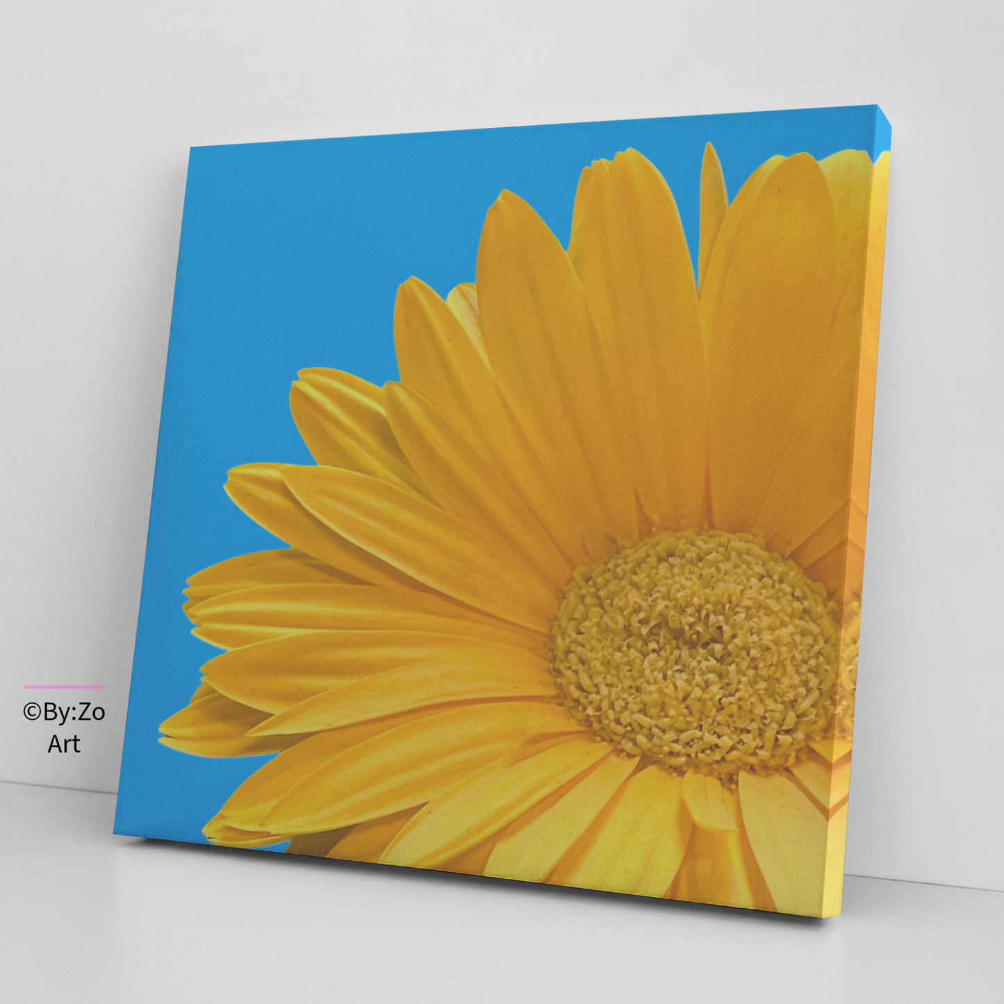 Vibrant Daisy on Blue - Wrapped Canvas by ByZo Art Photography teelaunch