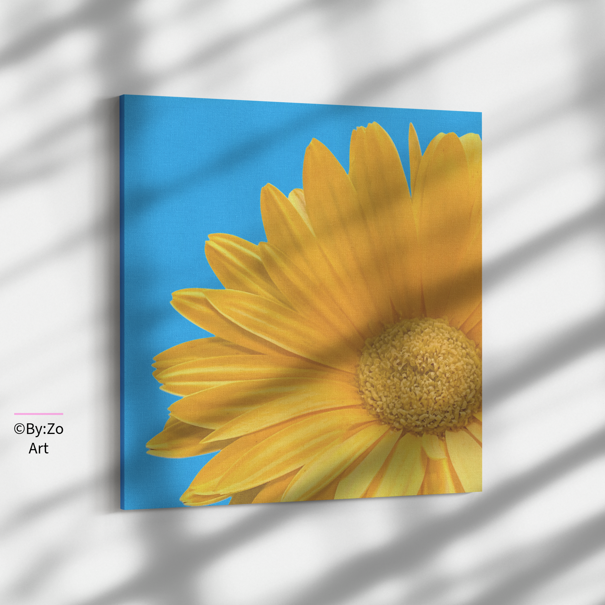 Vibrant Daisy on Blue - Wrapped Canvas by ByZo Art Photography teelaunch