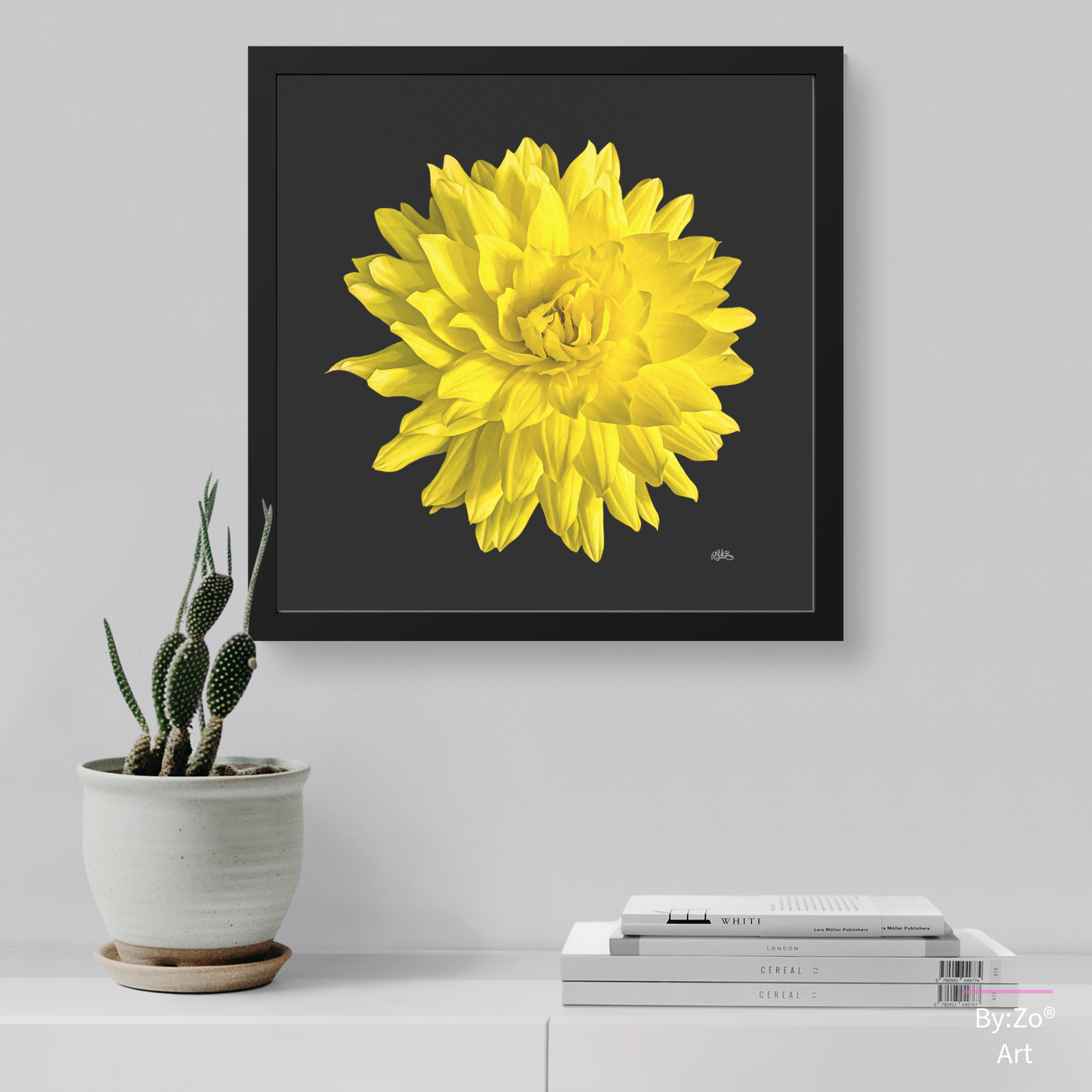 Framed Archival Semi-Gloss Paper, "Dahlia Flower on Black" Original Fine Art Photography teelaunch