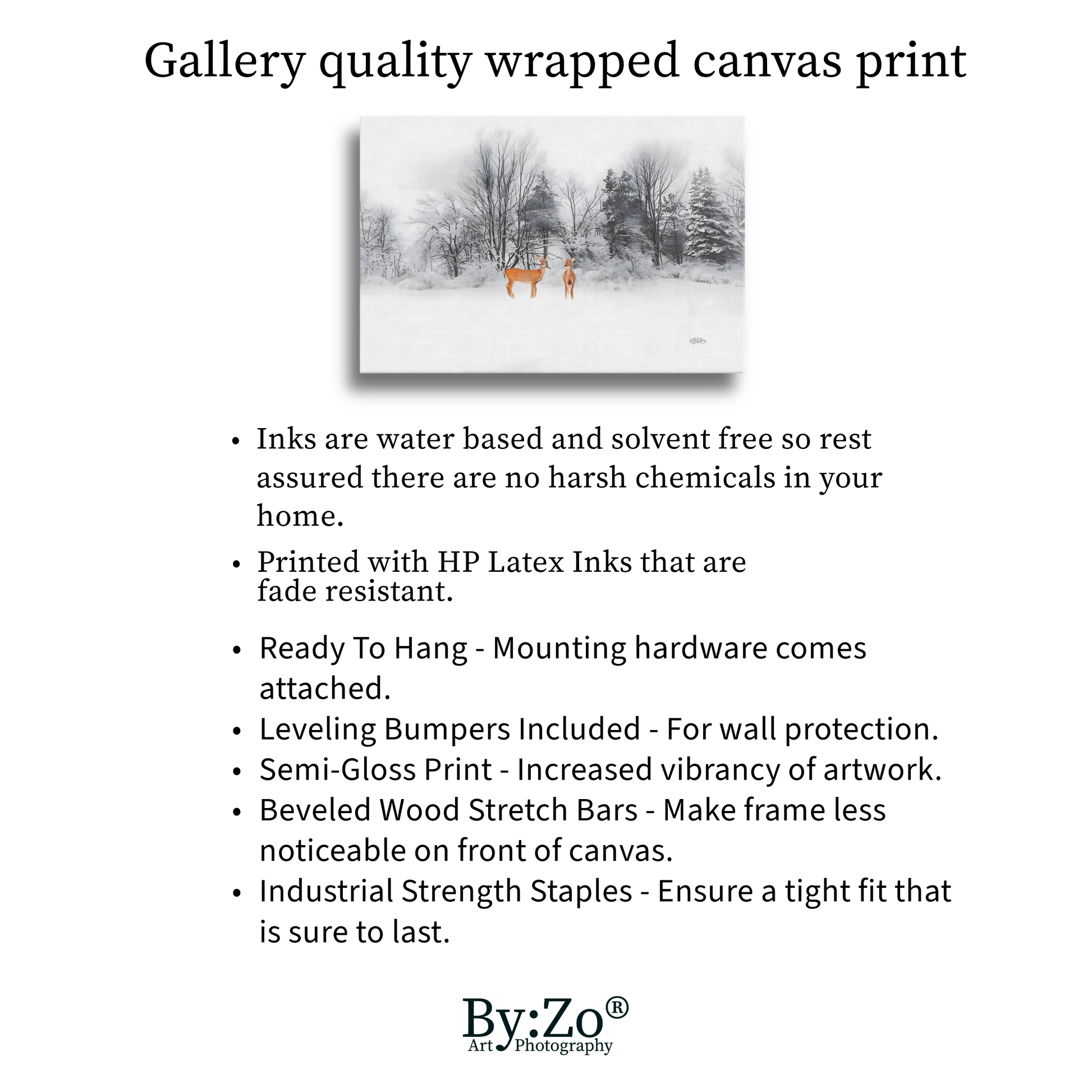 Wrapped Canvas, Deers on Snow Art Photography By:Zo® Art