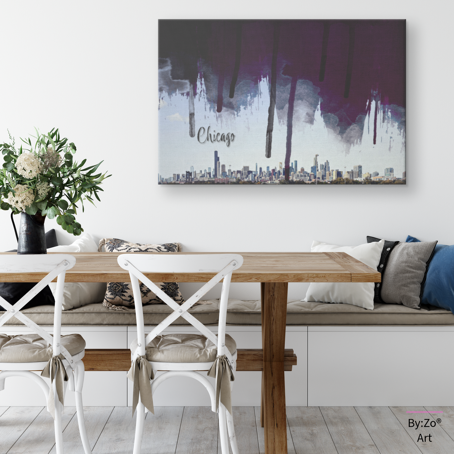 Wrapped Canvas, Original Photography of Chicago Skyline with Digital Brushstrokes teelaunch