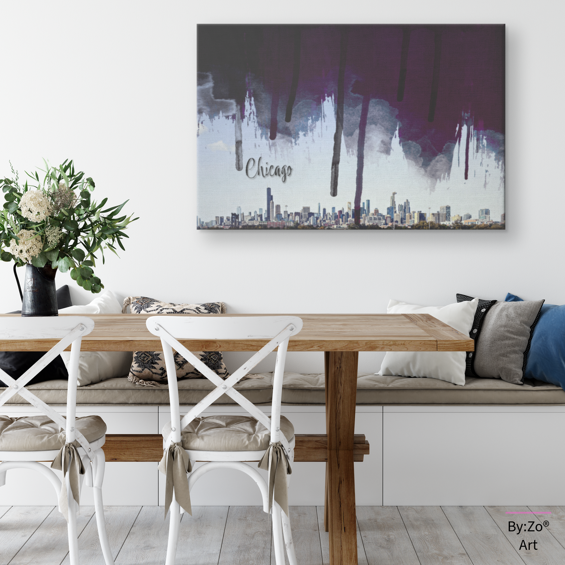 Wrapped Canvas, Original Photography of Chicago Skyline with Digital Brushstrokes teelaunch