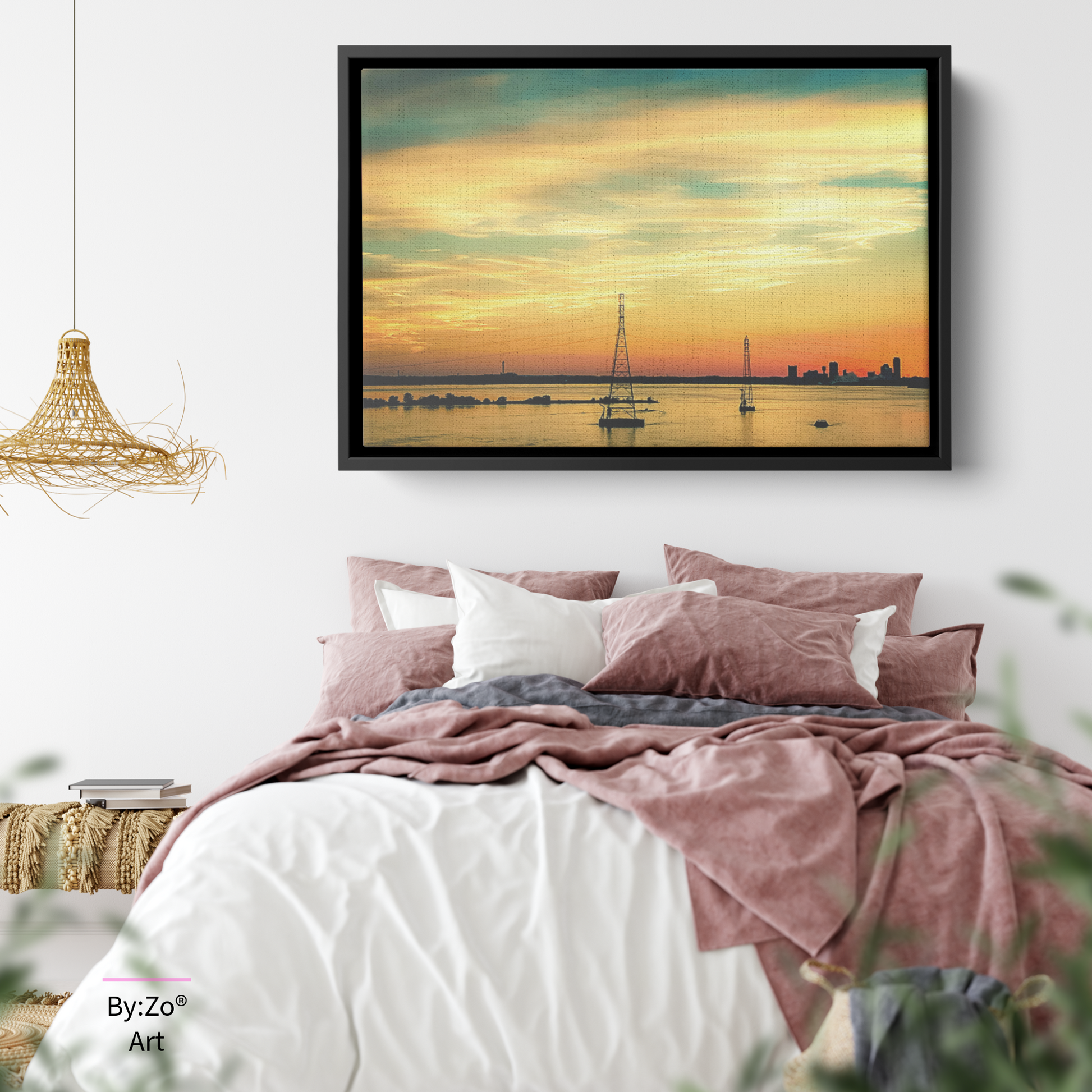 Floater Framed Canvas "August Farewell: A Painted Sky's Promise" by Maria Desnoyers teelaunch