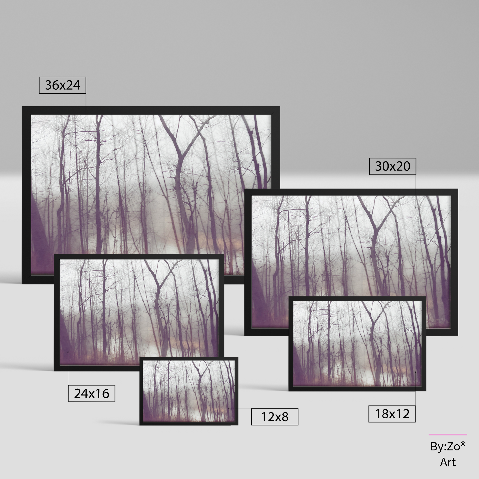 Framed Archival Semi-Gloss Paper, "Frozen Stillness, Woods by the River" - By:Zo