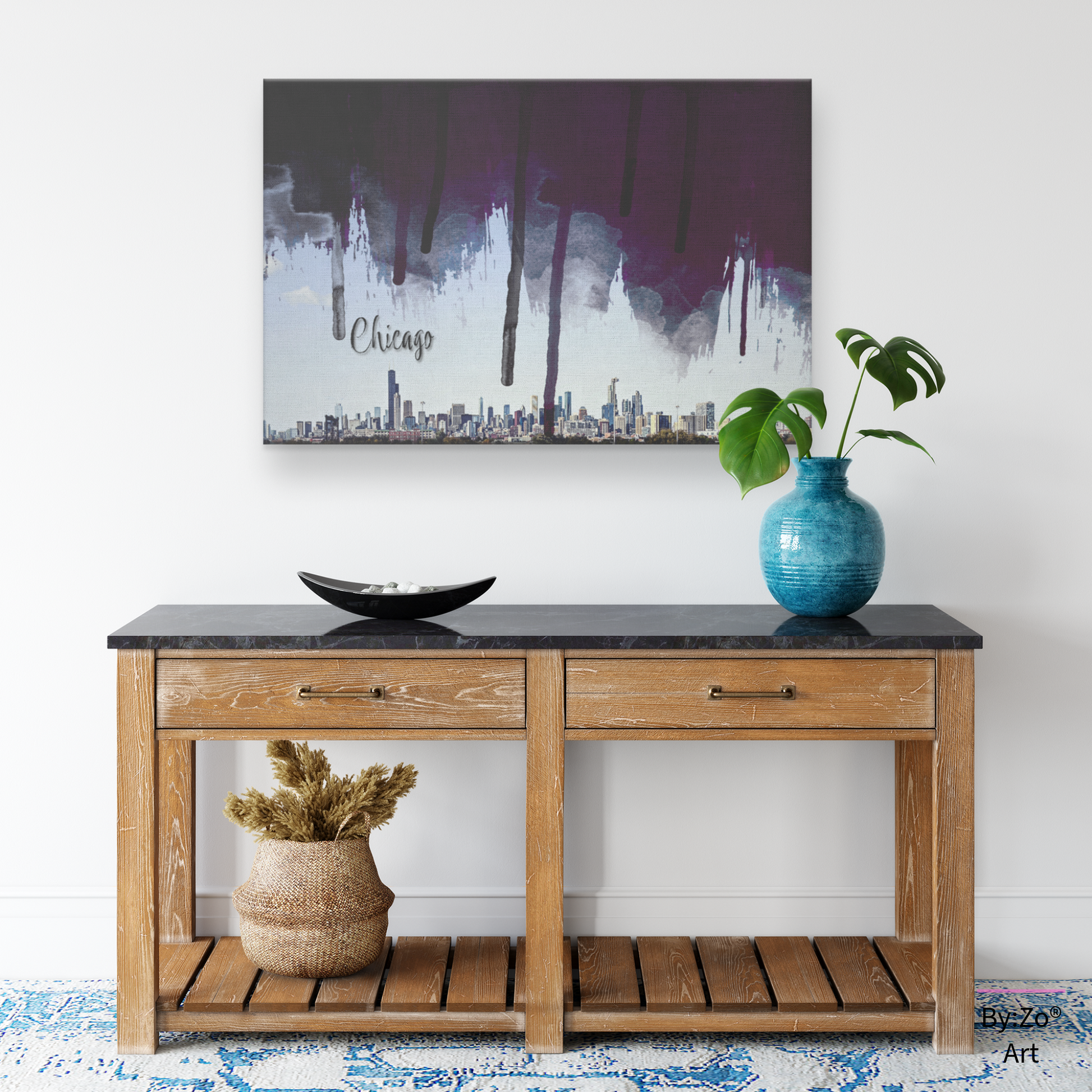 Wrapped Canvas, Original Photography of Chicago Skyline with Digital Brushstrokes teelaunch