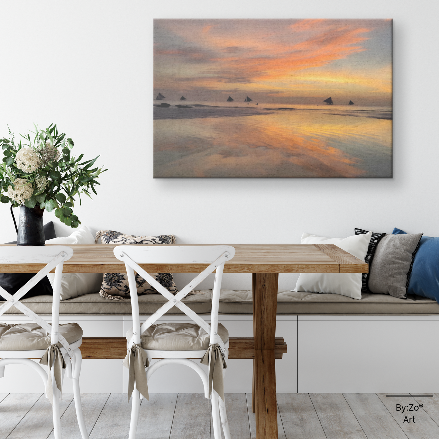 Sunset Sails: Boracay's Golden Hour Magic, Fine Art Photography Wrapped Canvas ByZo Art by Maria Desnoyers