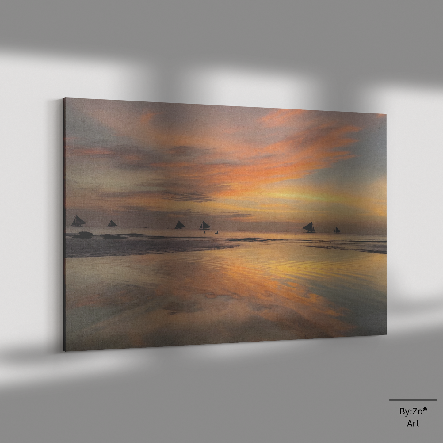 Sunset Sails: Boracay's Golden Hour Magic, Fine Art Photography Wrapped Canvas ByZo Art by Maria Desnoyers