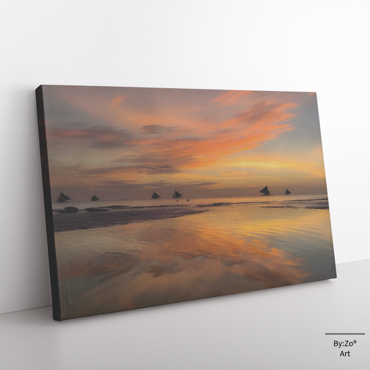 Sunset Sails: Boracay's Golden Hour Magic, Fine Art Photography Wrapped Canvas ByZo Art by Maria Desnoyers