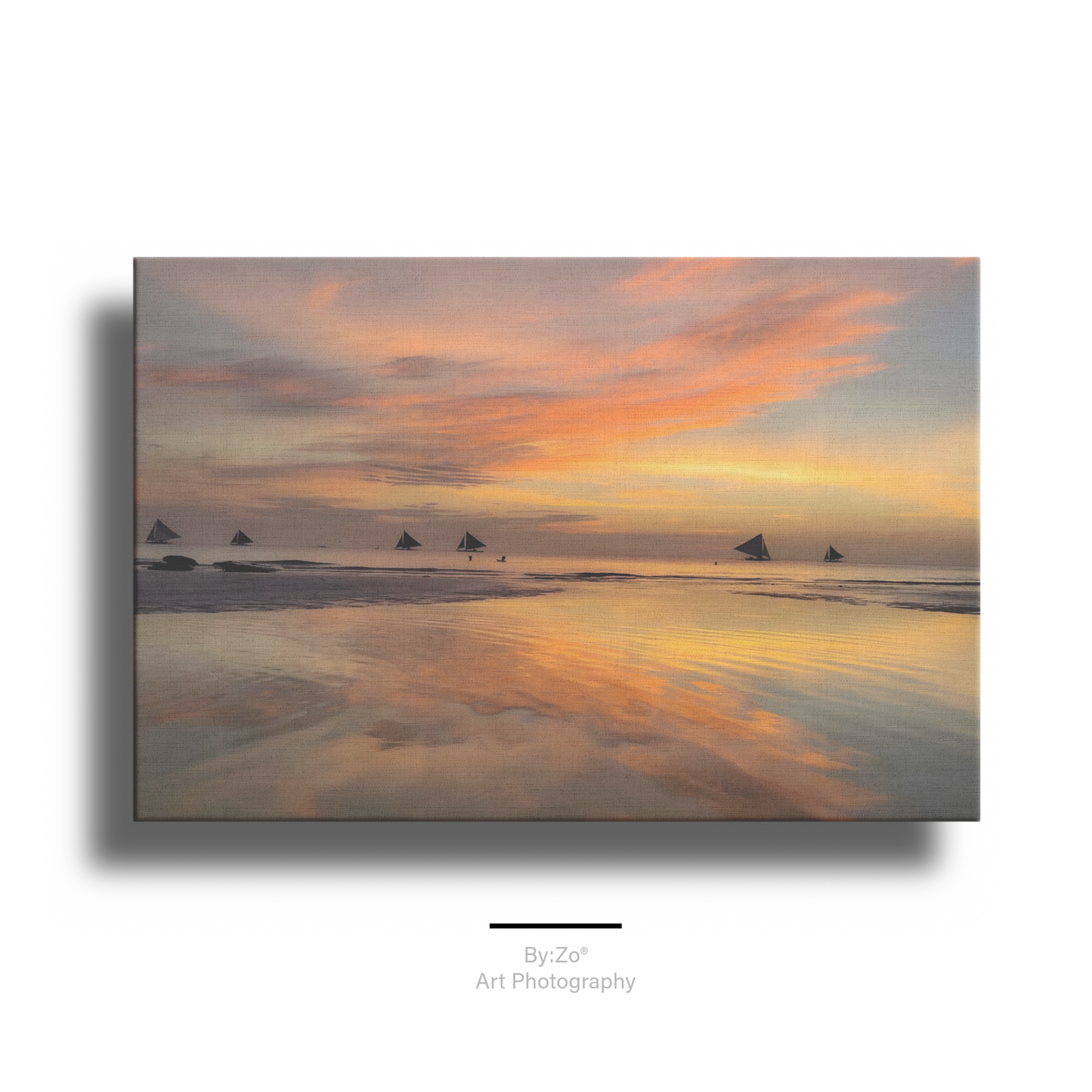 Sunset Sails: Boracay's Golden Hour Magic, Fine Art Photography Wrapped Canvas teelaunch By:Zo®