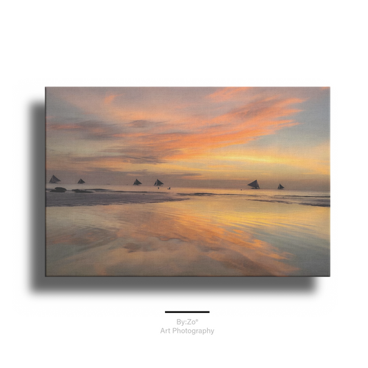 Sunset Sails: Boracay's Golden Hour Magic, Fine Art Photography Wrapped Canvas teelaunch By:Zo®