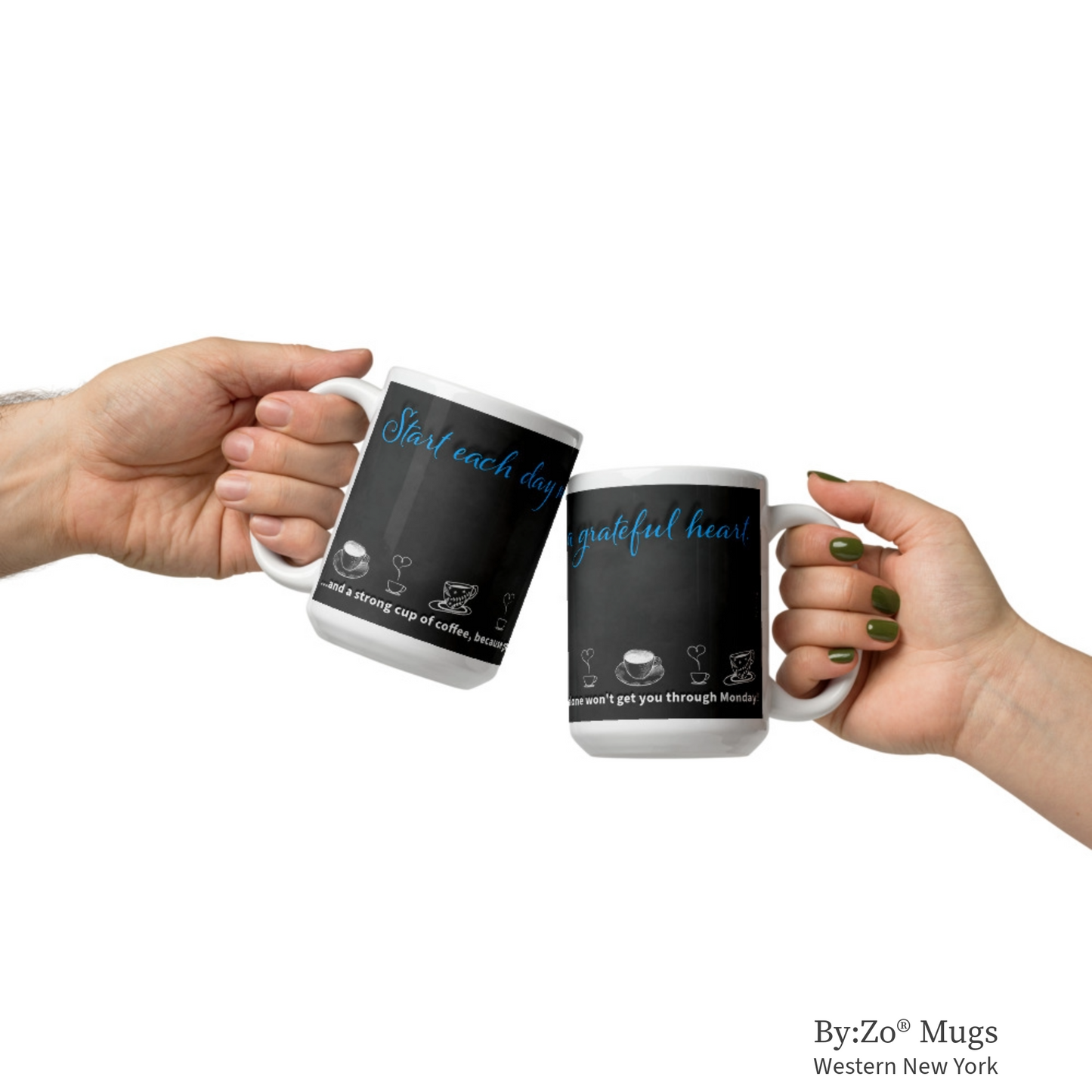 Funny Coffee Mug with Blackboard Effect - "Grateful Heart & Strong Coffee" - By:Zo