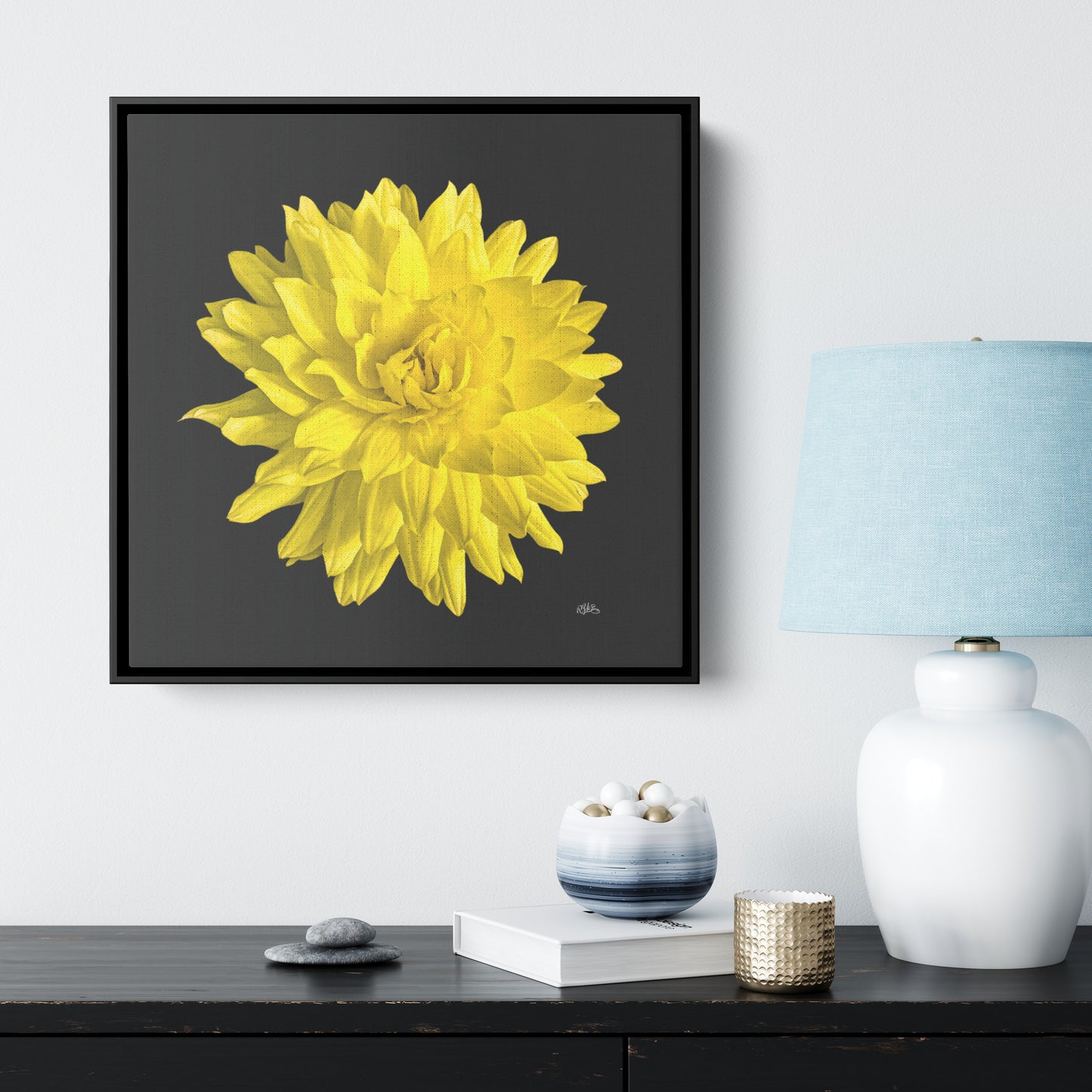 Dahlia Flower on Black Background Wrapped Canvas Print teelaunch