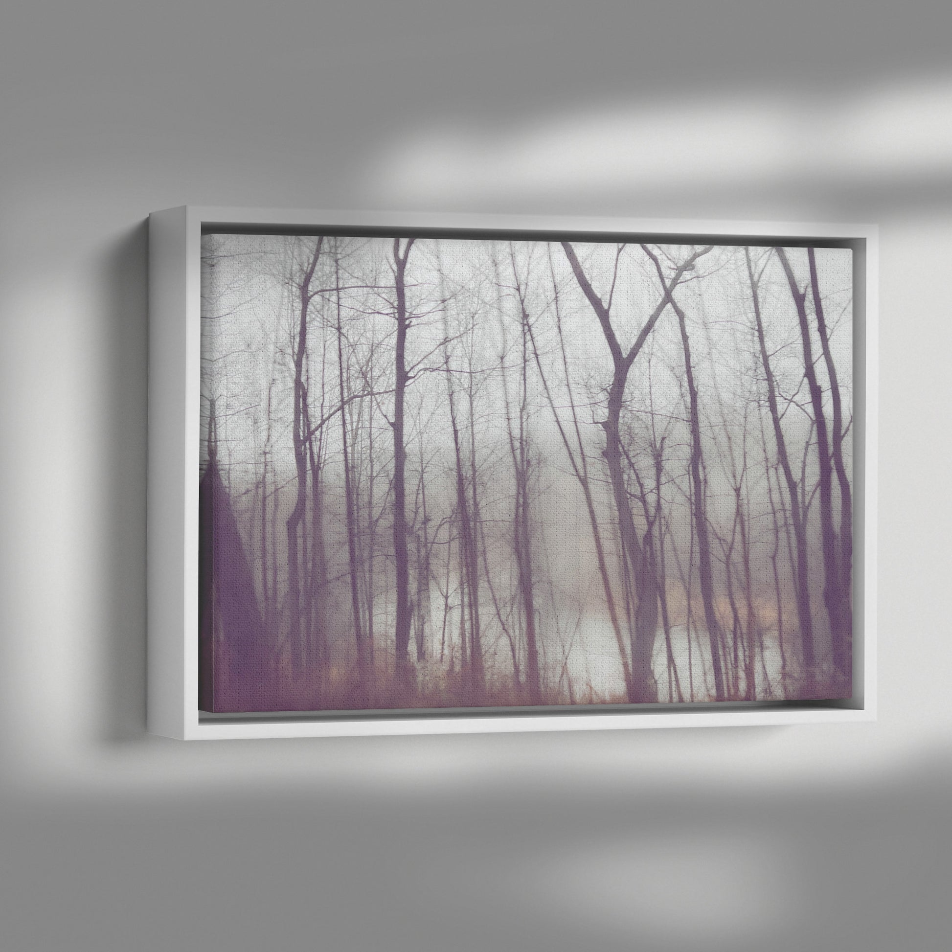 Floater Framed Canvas Wall Art, "Frozen Stillness, Woods by the River" teelaunch